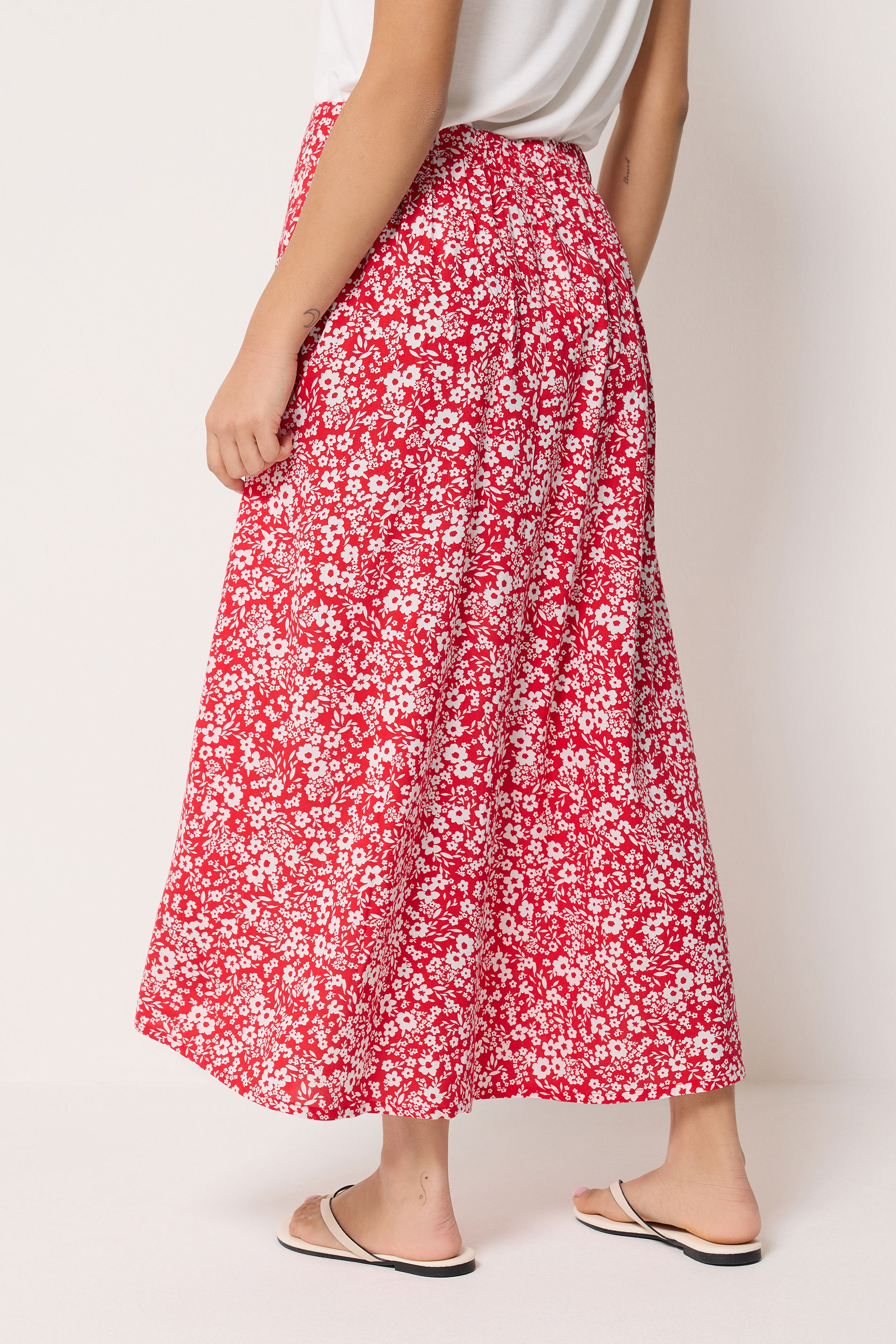 M&Co Petite Red Ditsy Floral Maxi Skirt | M&Co 2