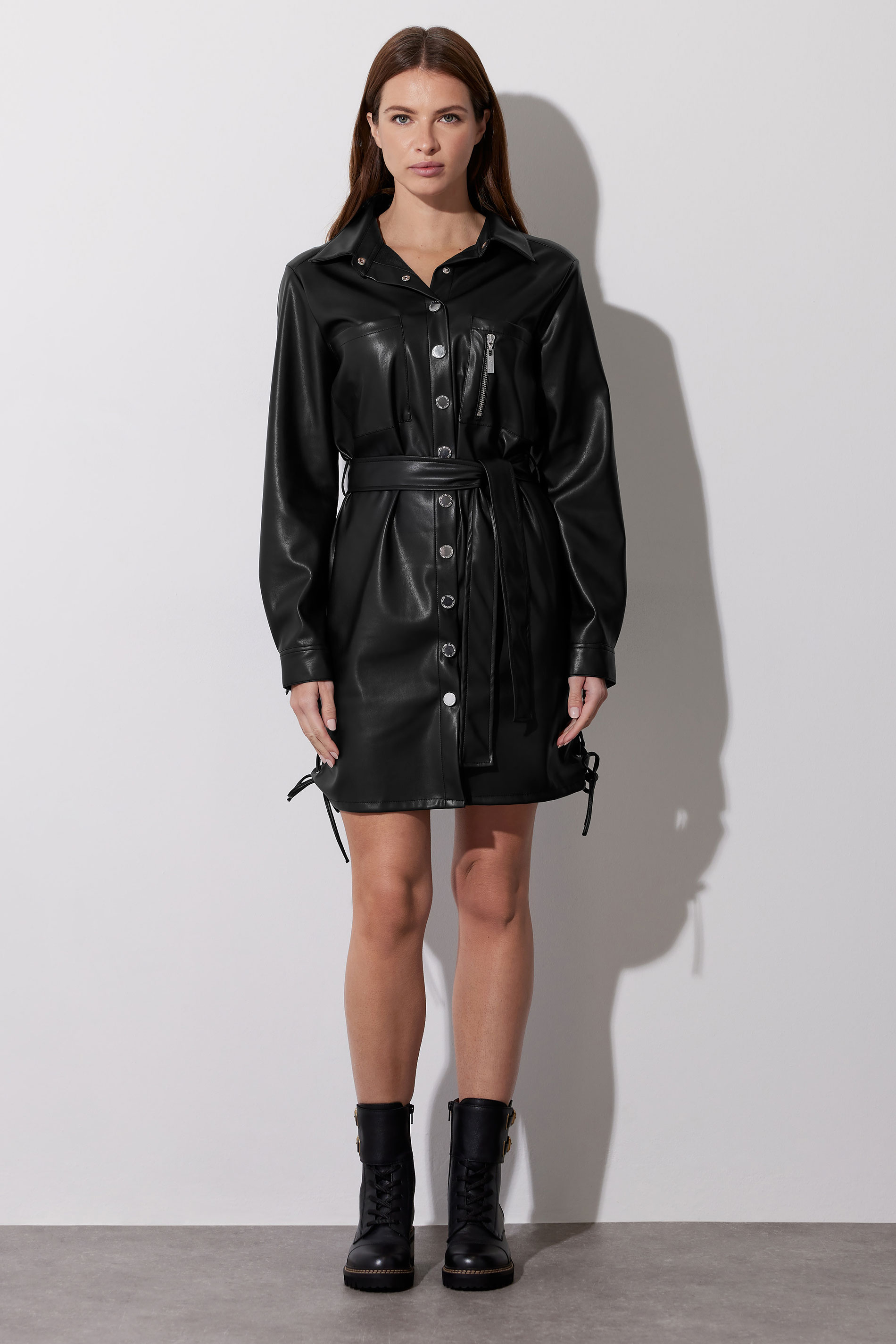 STAR Black Faux Leather Shirt Dress | StarByJM 4
