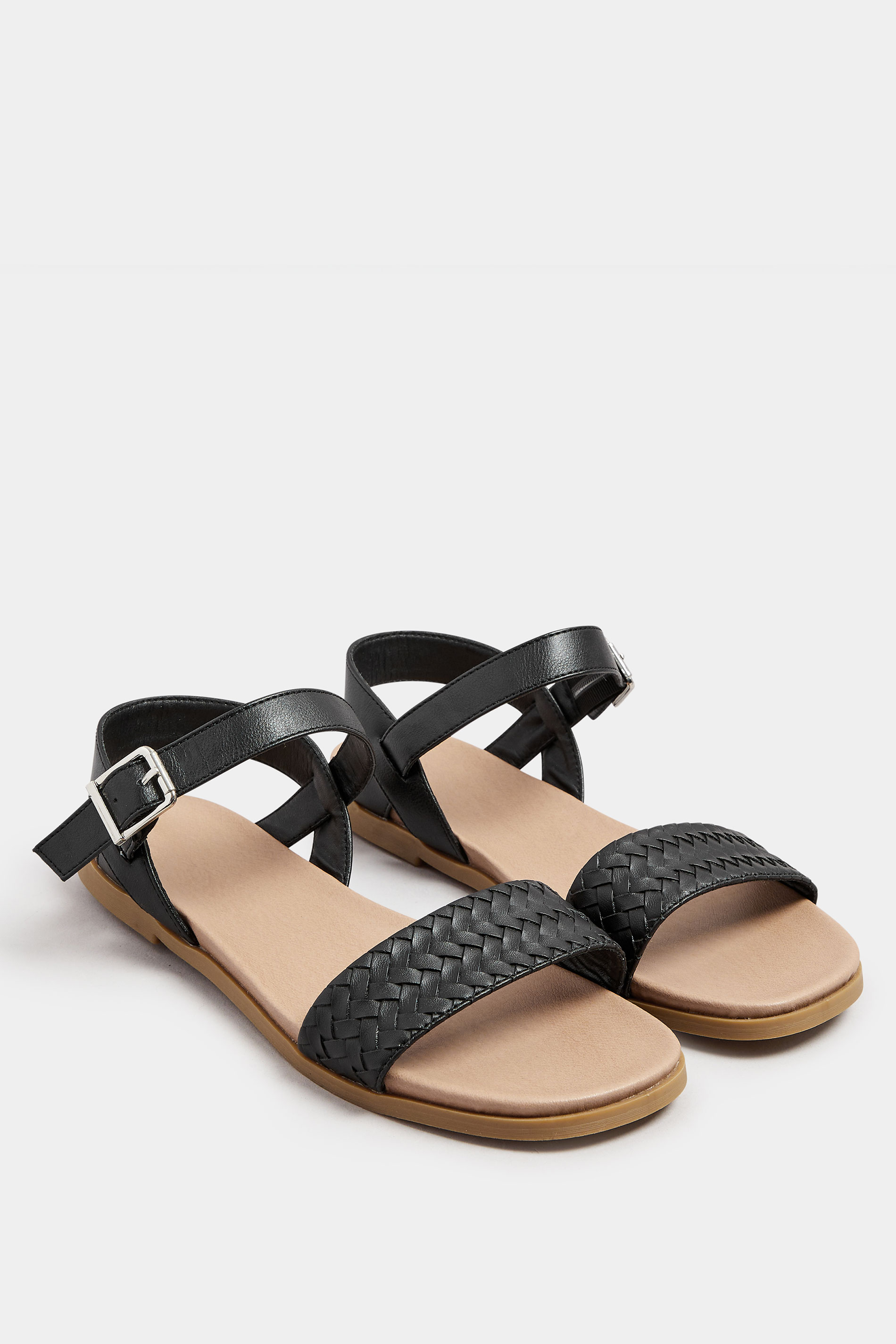 Black Faux Leather Woven Sandals In Extra Wide EEE Fit | Yours Clothing 2