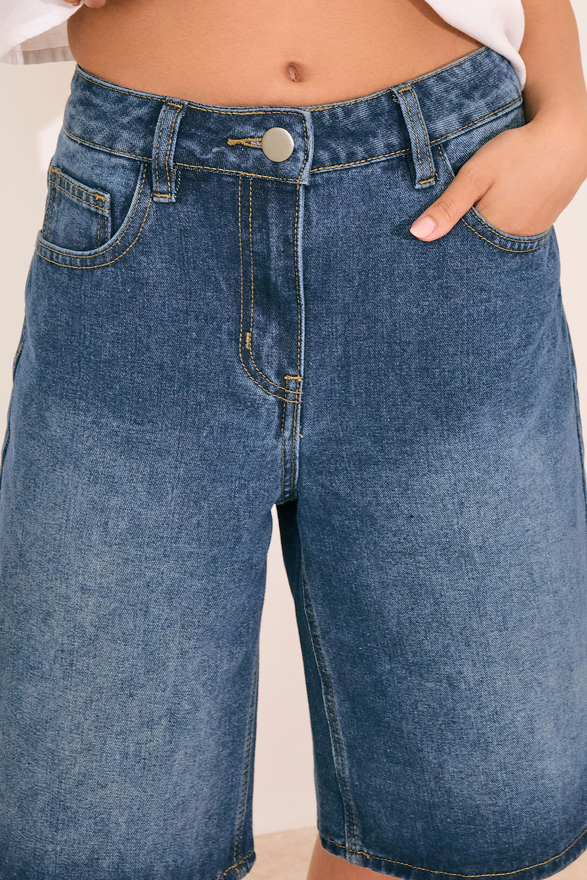 PixieGirl Petite Women's Mid Blue Denim Jorts | PixieGirl 5