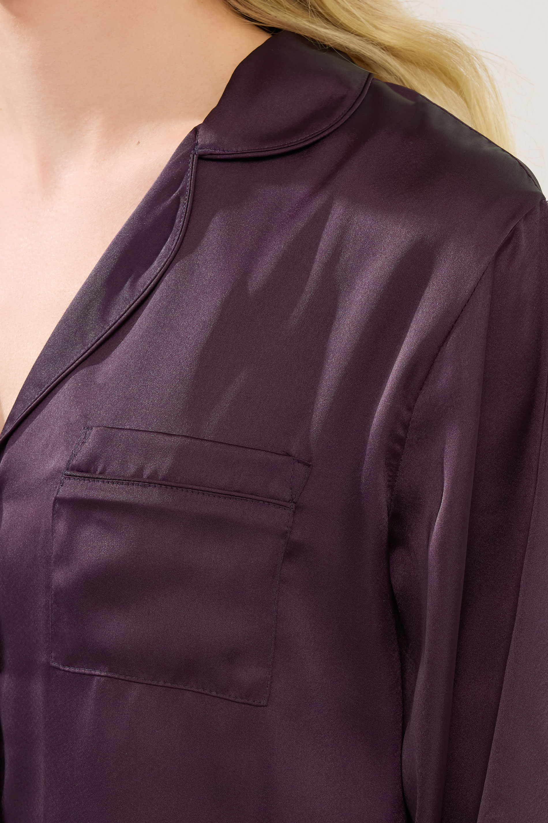 PixieGirl Petite Women's Burgundy Red Satin Button Pyjama Set | PixieGirl 4