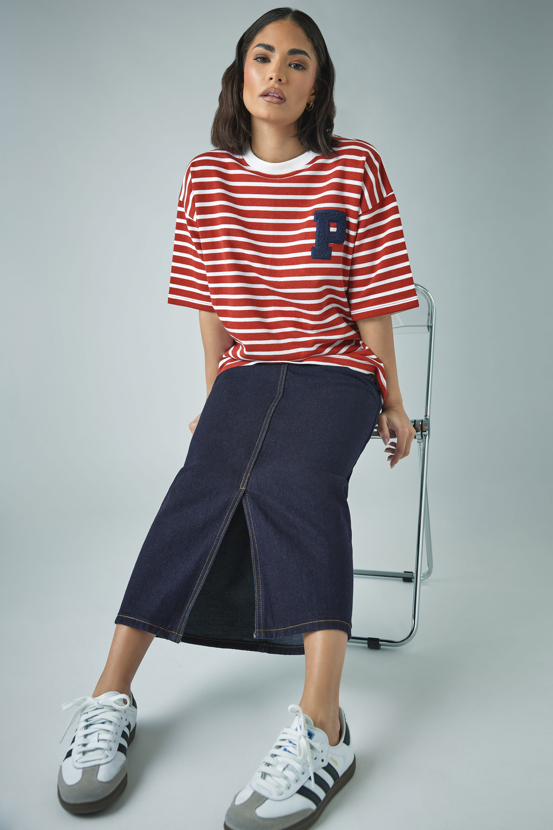 PixieGirl Petite Women's Dark Blue Pocket Patch Denim Skirt | PixieGirl 5