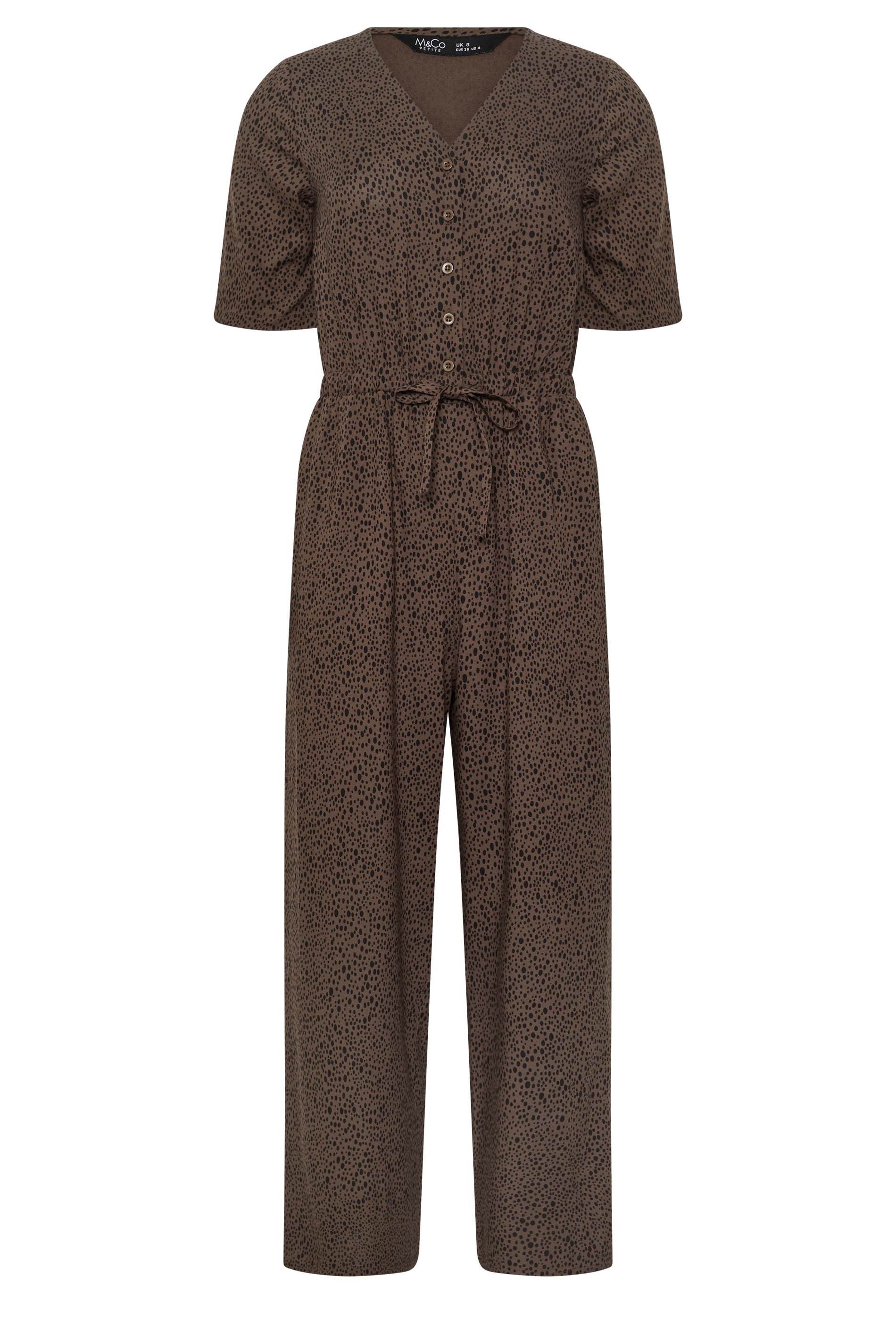 M&Co Petite Brown Spot Print Short Sleeve Jumpsuit | M&Co 5