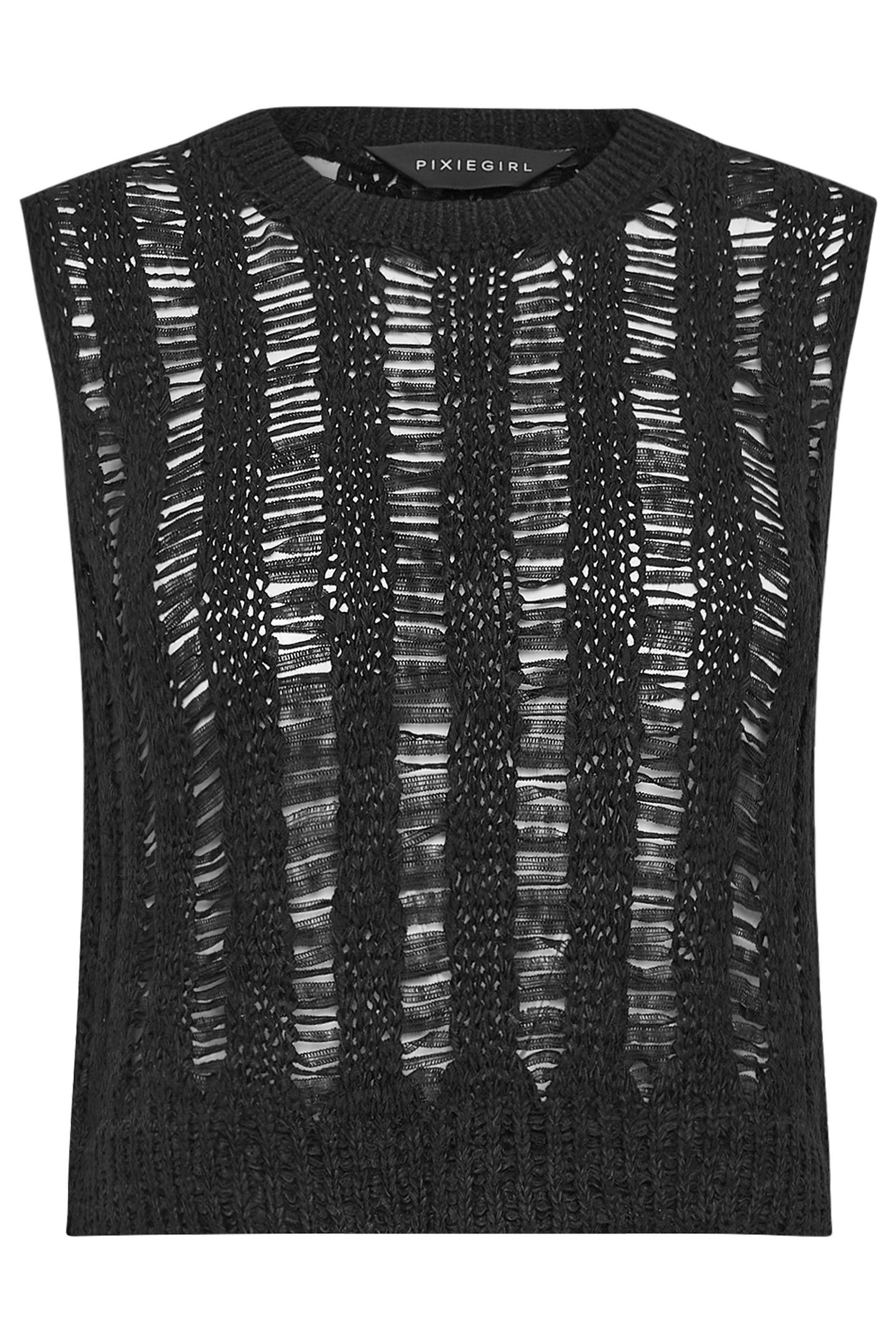 PixieGirl Petite Women's Black Tape Yarn Vest Top | PixieGirl 5