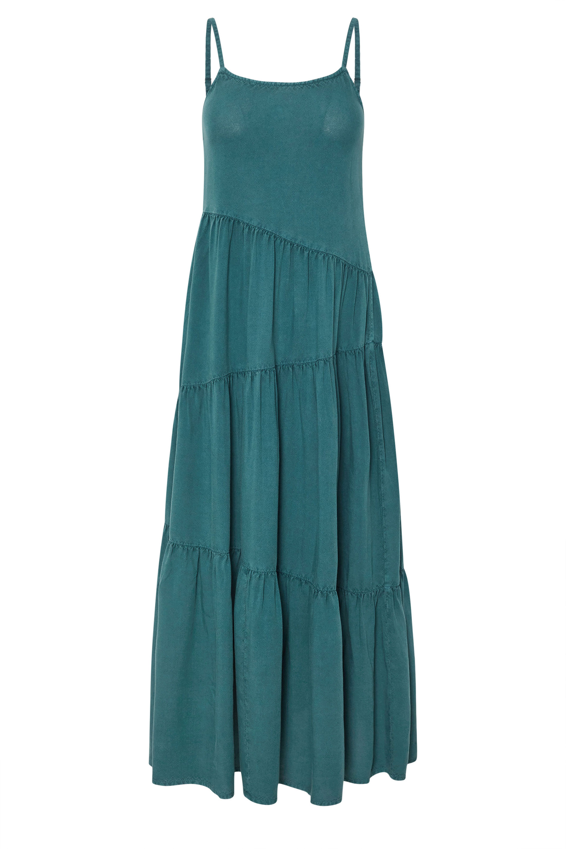 PixieGirl Petite Women's Teal Green Acid Wash Asymmetric Tiered Maxi Dress | PixieGirl 7