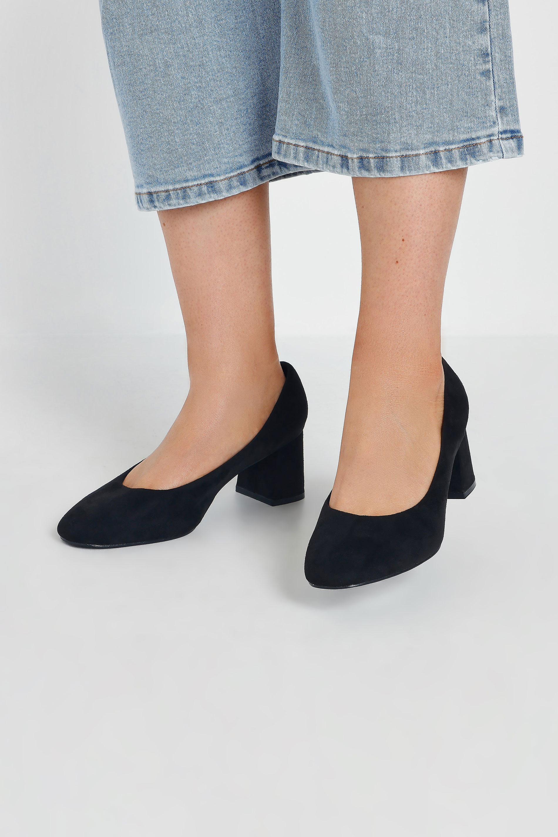 Black Faux Suede Mid Block Heel Court Shoes In Extra Wide EEE Fit | Yours Clothing 2