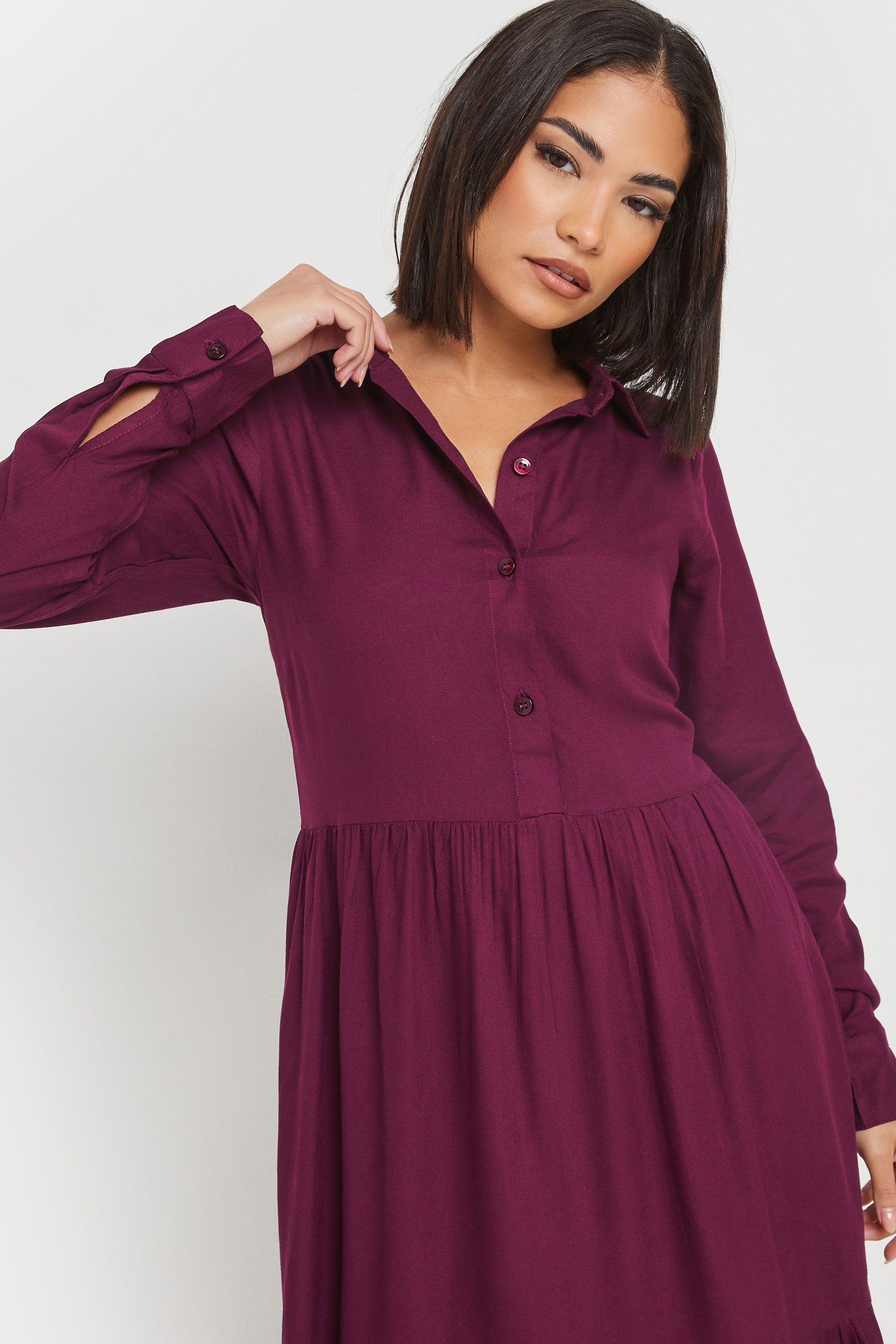 PixieGirl Petite Women's Burgundy Red Sleeved Smock Dress | PixieGirl 4