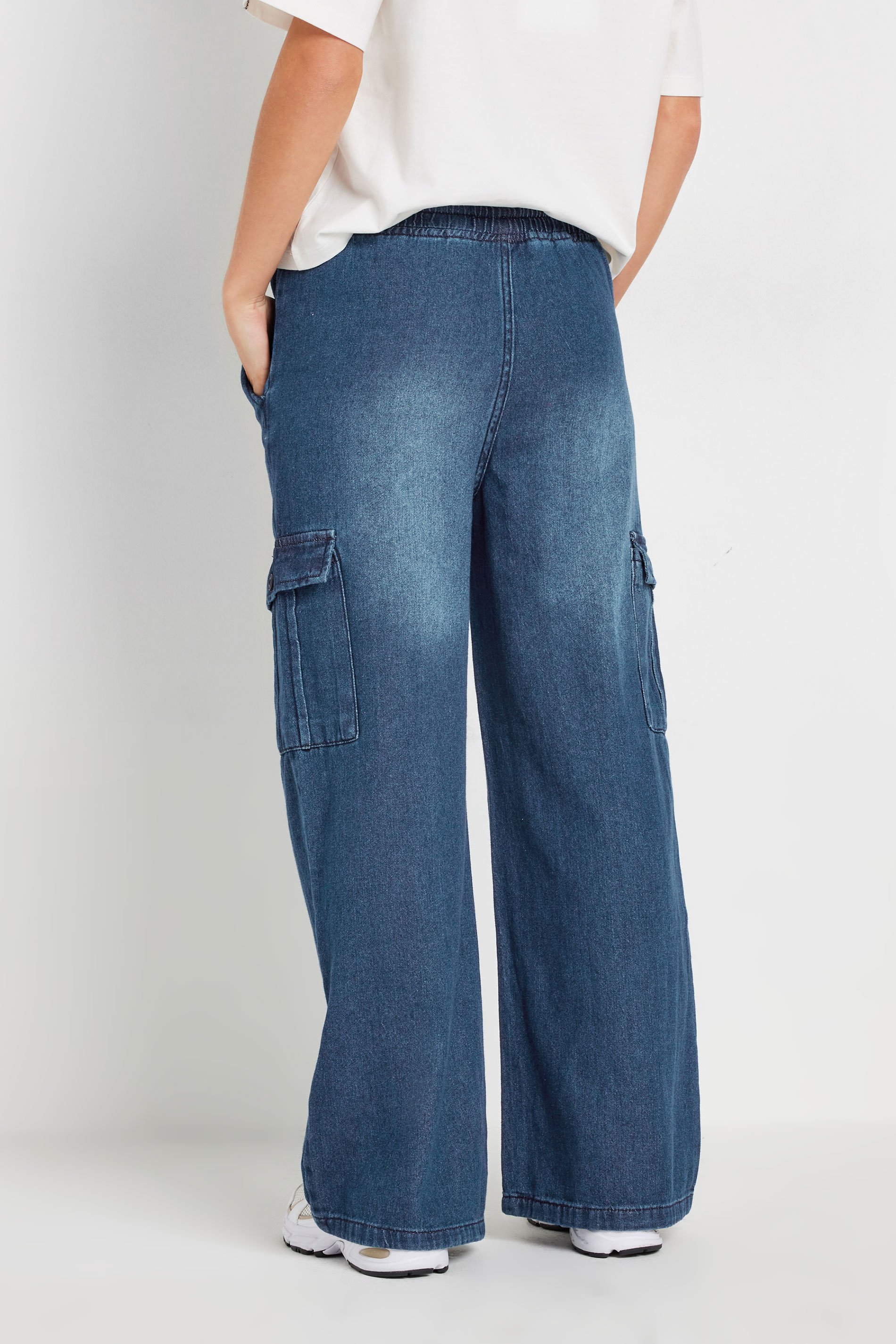 PixieGirl Petite Women's Dark Blue Cargo Wide Leg Jeans | PixieGirl 5