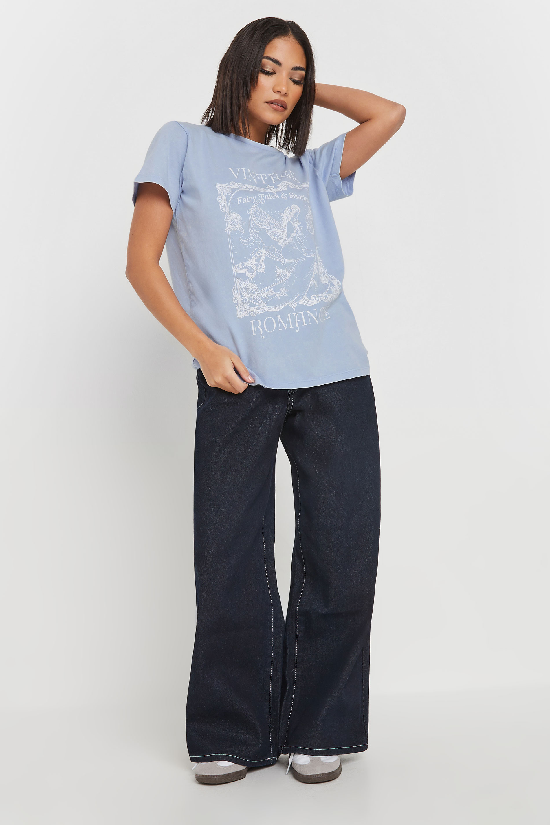 PixieGirl Petite Women's Light Blue 'Vintage Romance' Slogan T-Shirt | PixieGirl 2