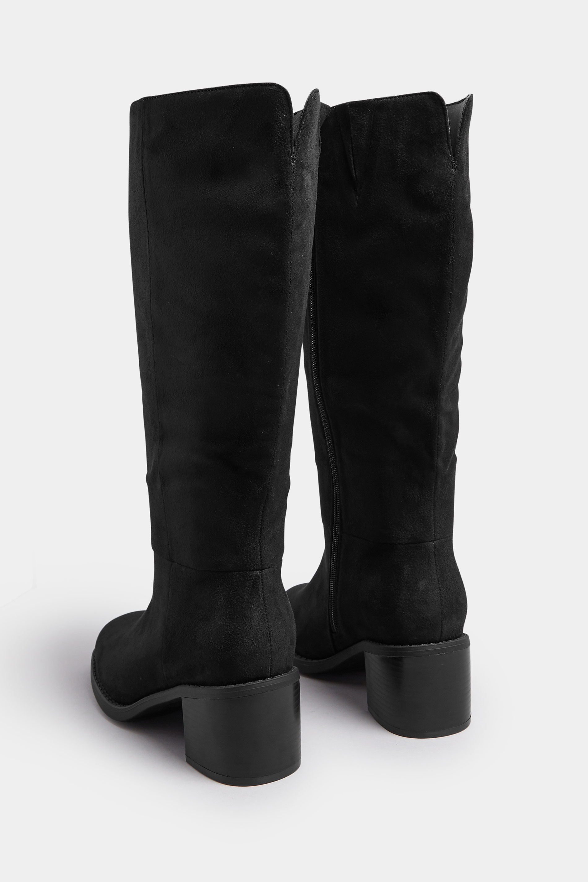 Black Faux Suede Block Heel Knee High Boots In Wide E Fit & Extra Wide EEE Fit | Yours Clothing 5