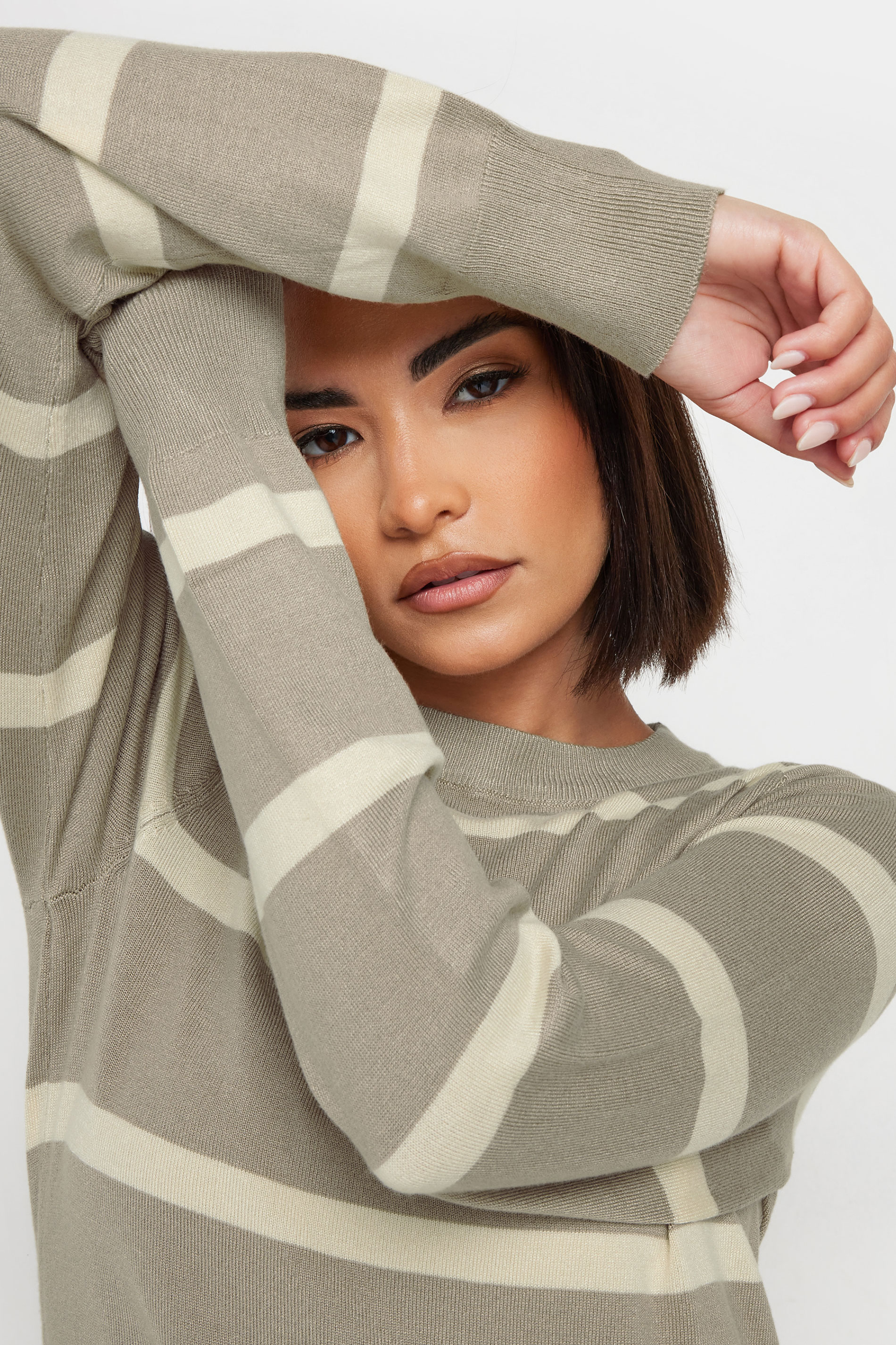 PixieGirl Petite Womens Beige Brown Stripe Jumper | PixieGirl 4