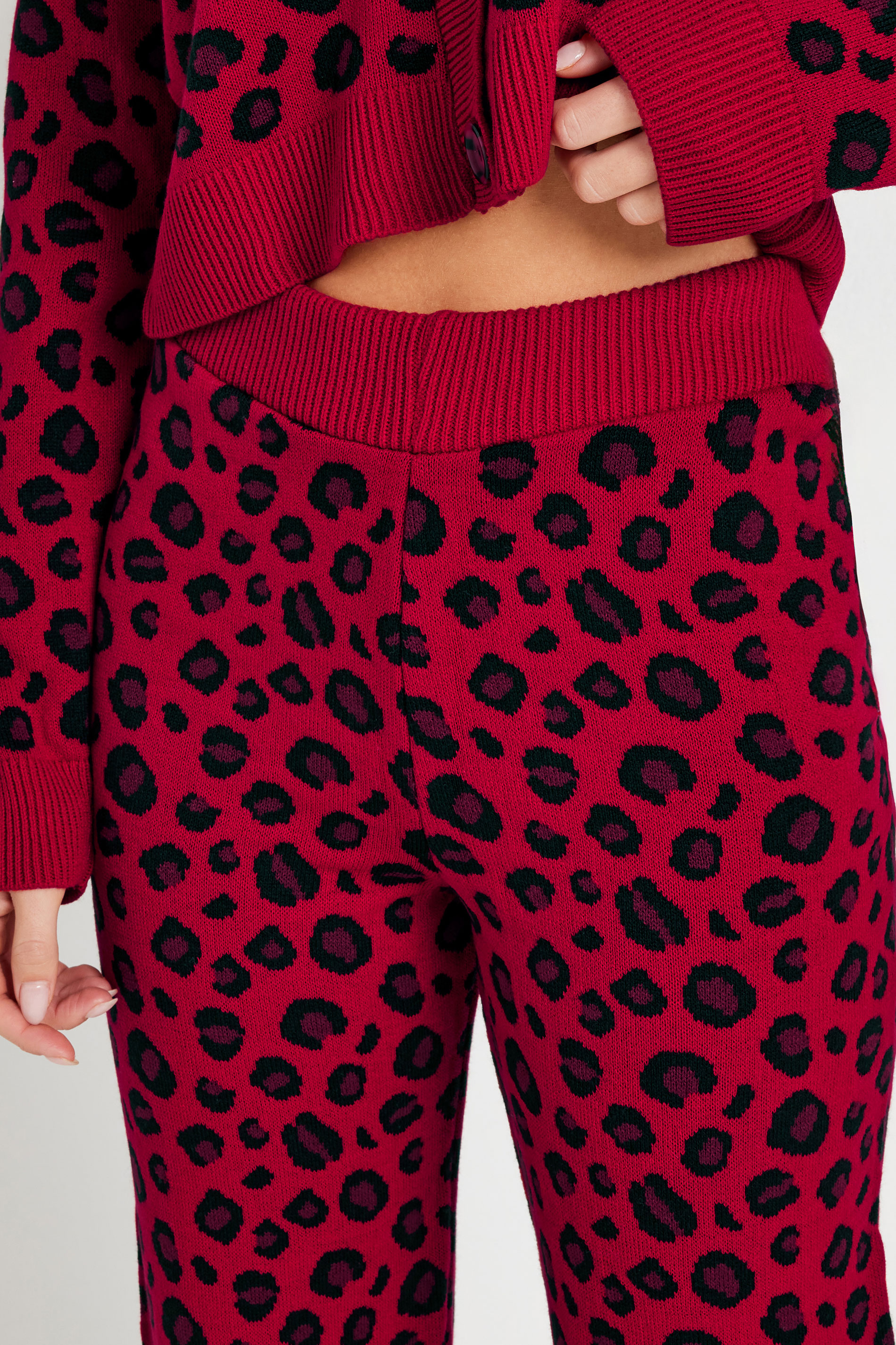 PixieGirl Petite Women's Red Leopard Print Wide Leg Trousers | PixieGirl 4