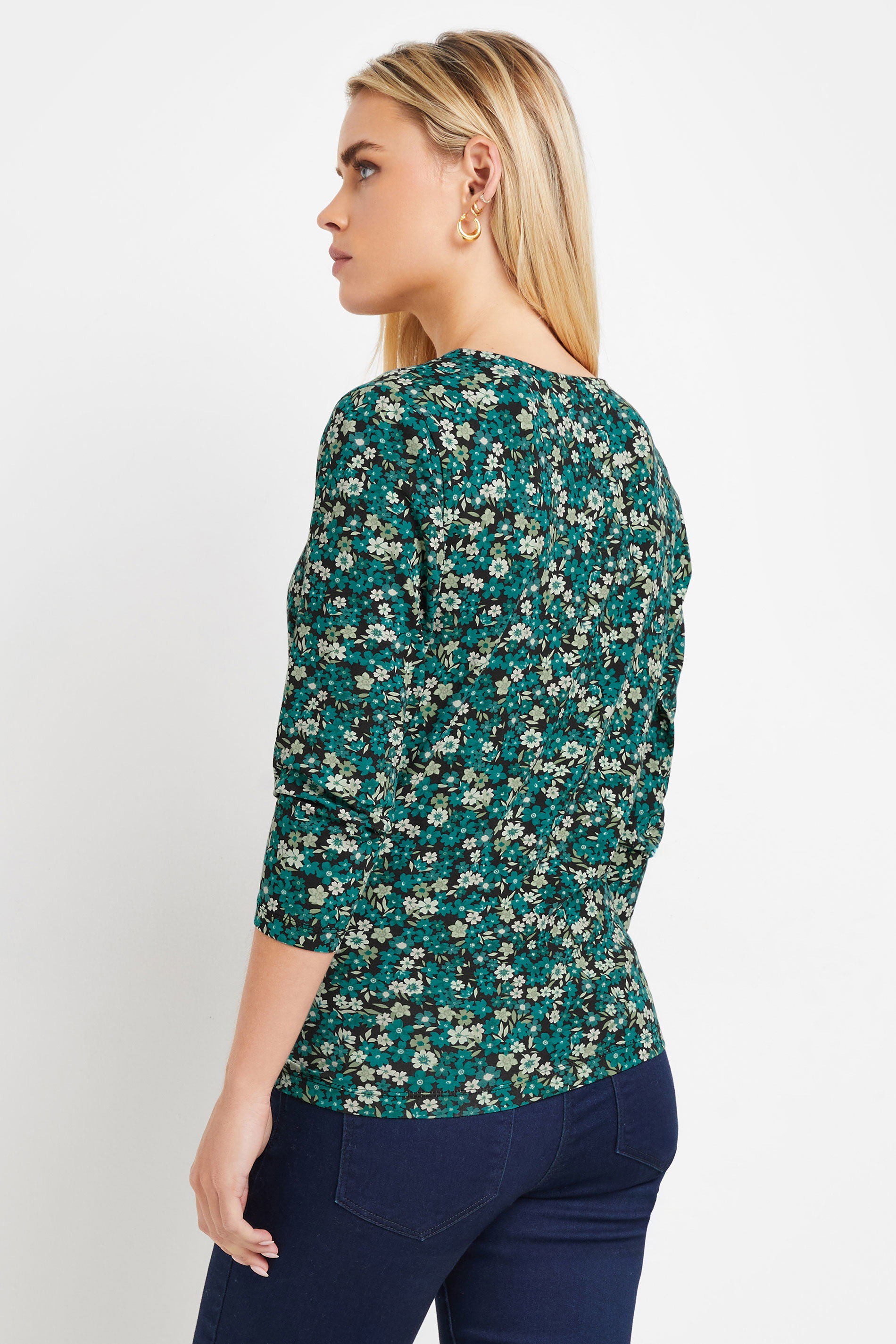 M&Co Petite Green Ditsy Floral Wrap Top | M&Co 2