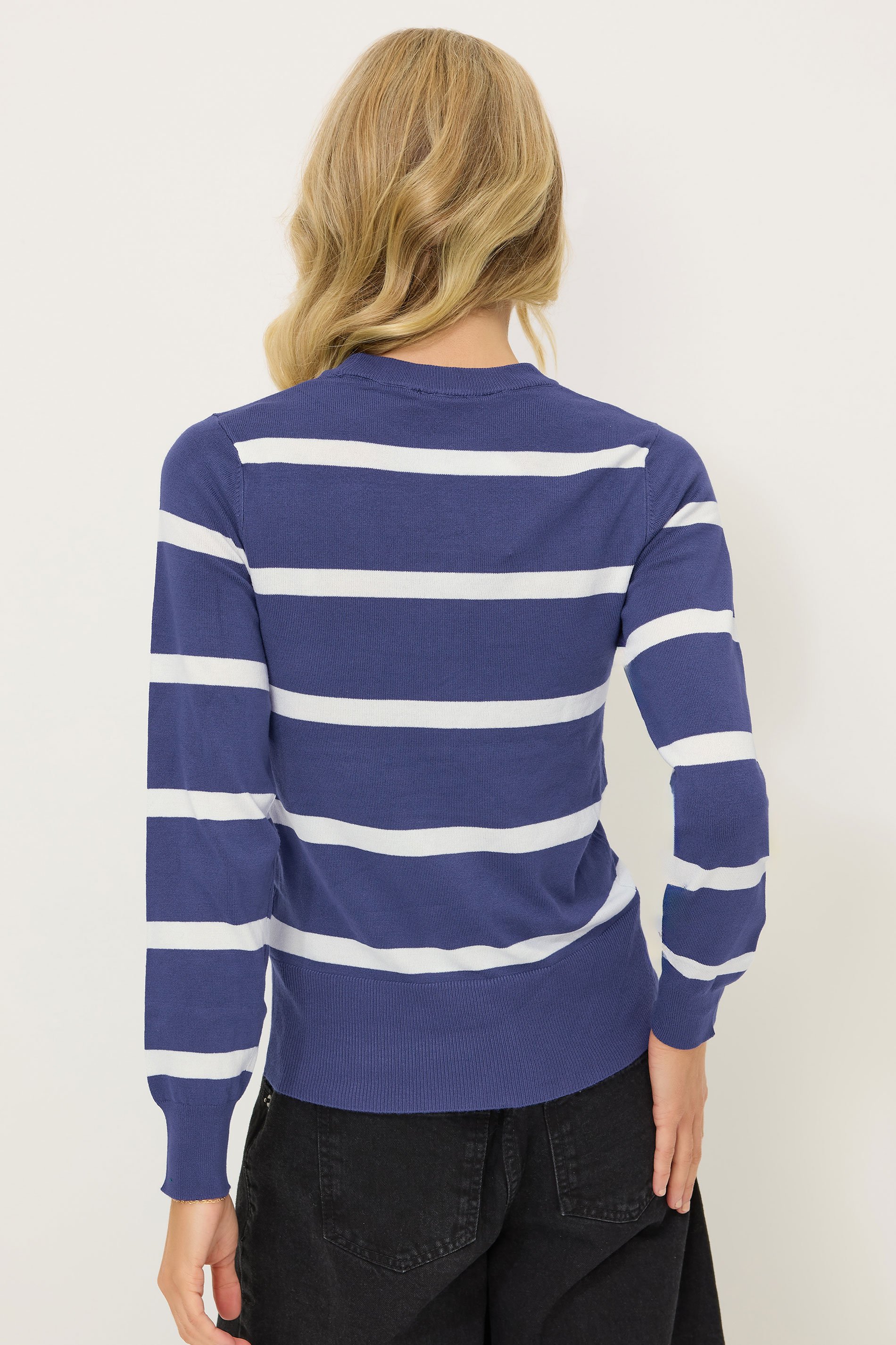 PixieGirl Petite Women's Navy Blue Knitted Stripe Jumper | PixieGirl 3