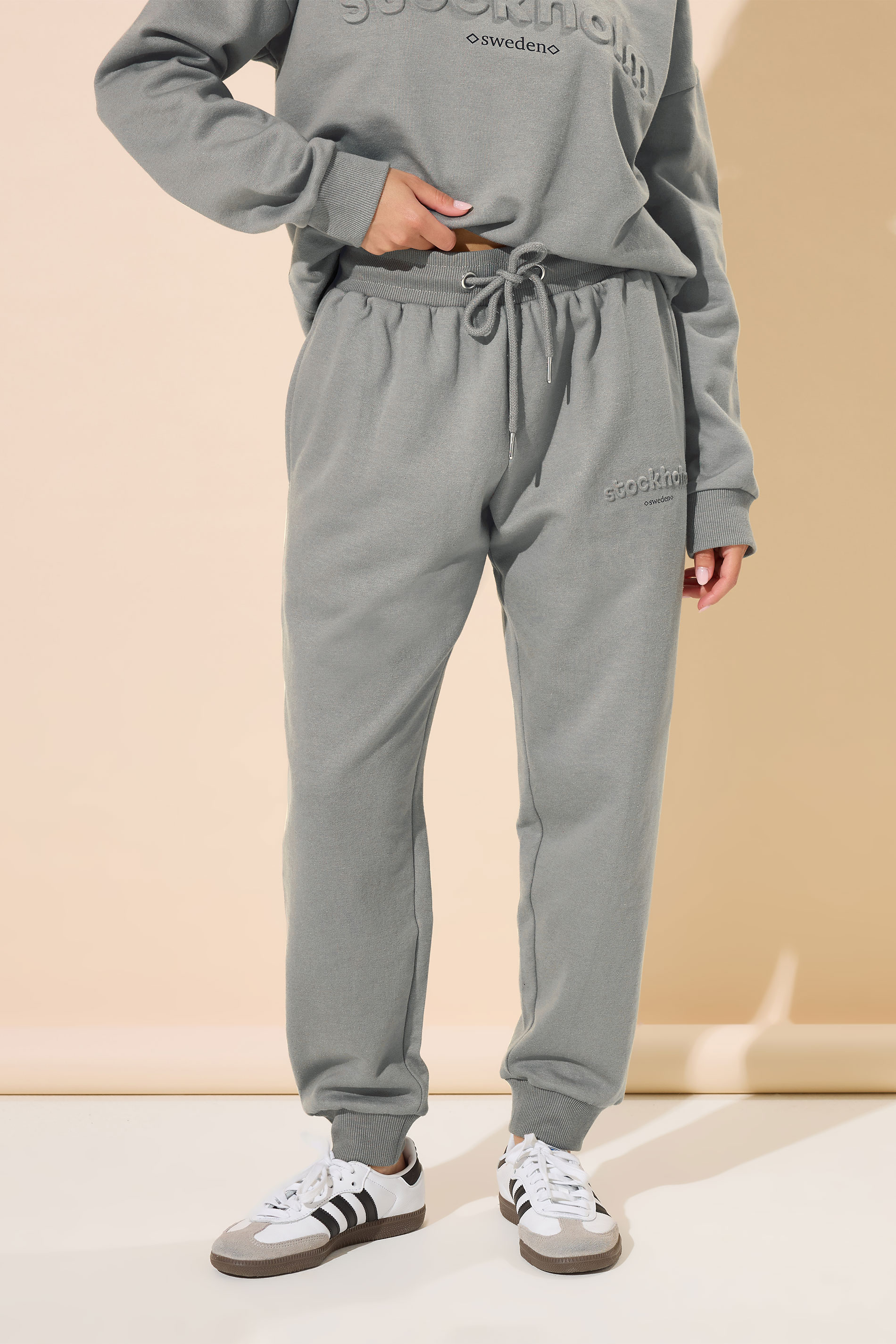 PixieGirl Petite Women's Grey 'Stockholm' Embossed Cuffed Joggers | PixieGirl 3