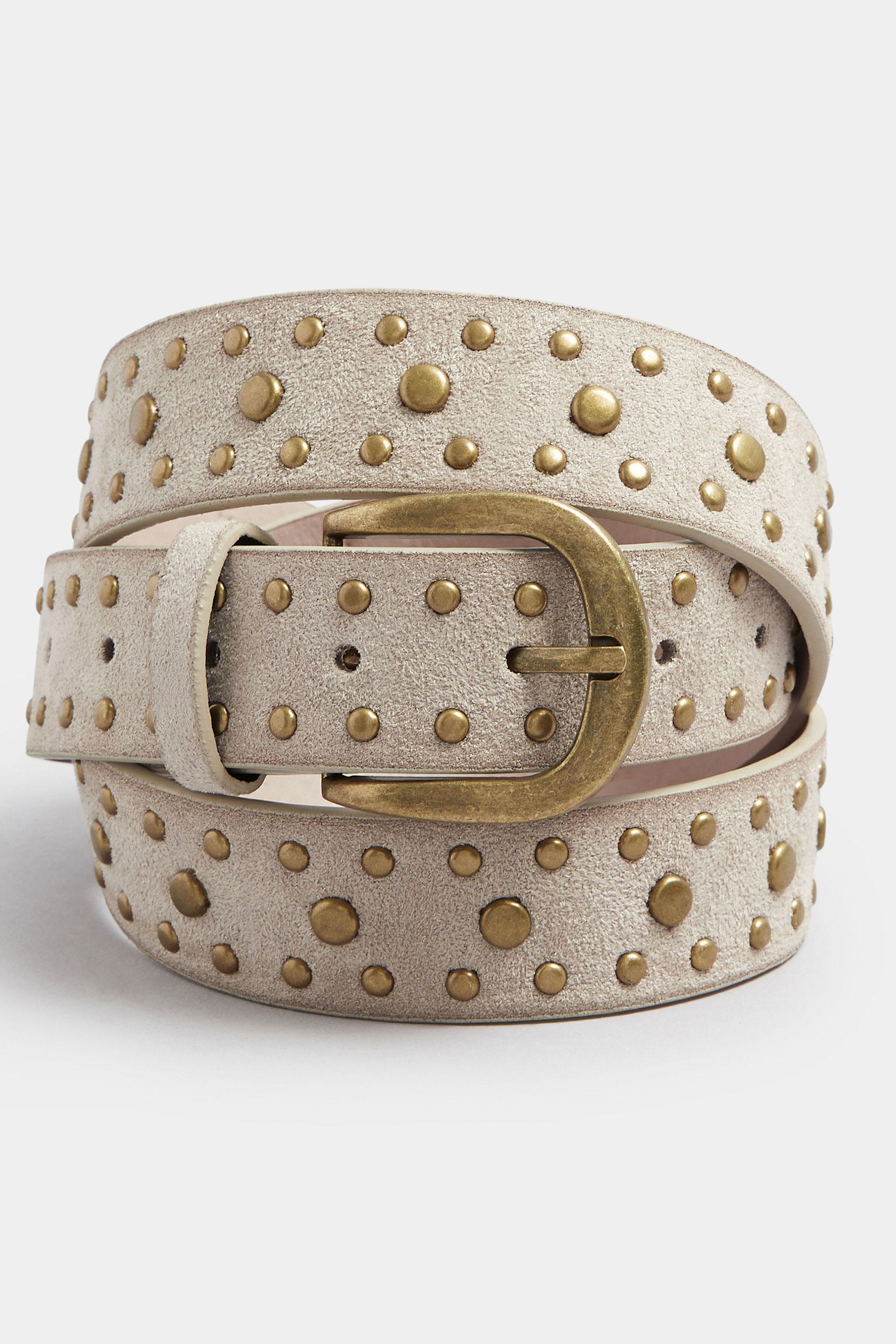 Natural Brown Faux Suede Stud Detail Belt | Yours Clothing 2