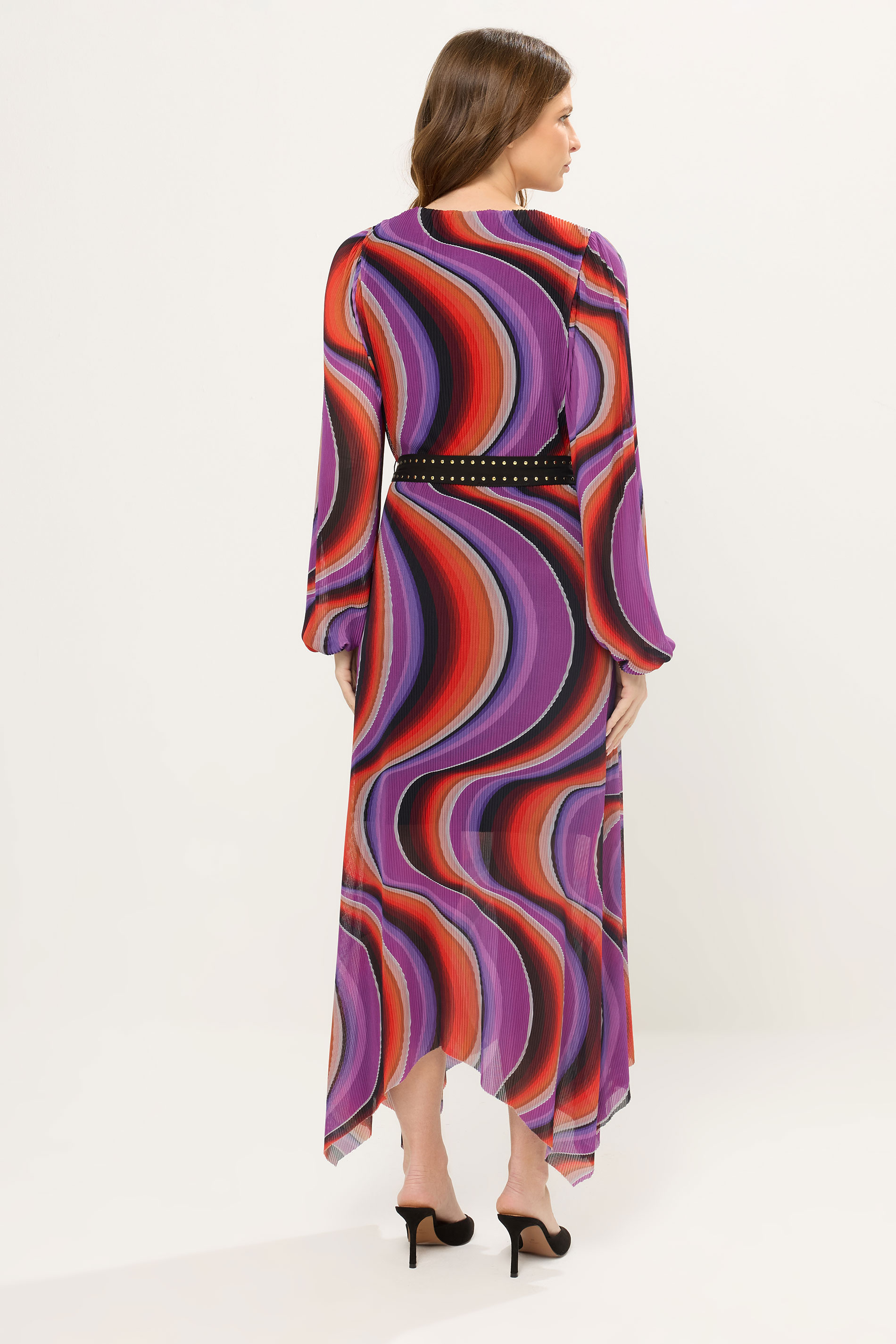 STAR Purple Abstract Mesh Pleated Maxi Dress | StarByJM 3