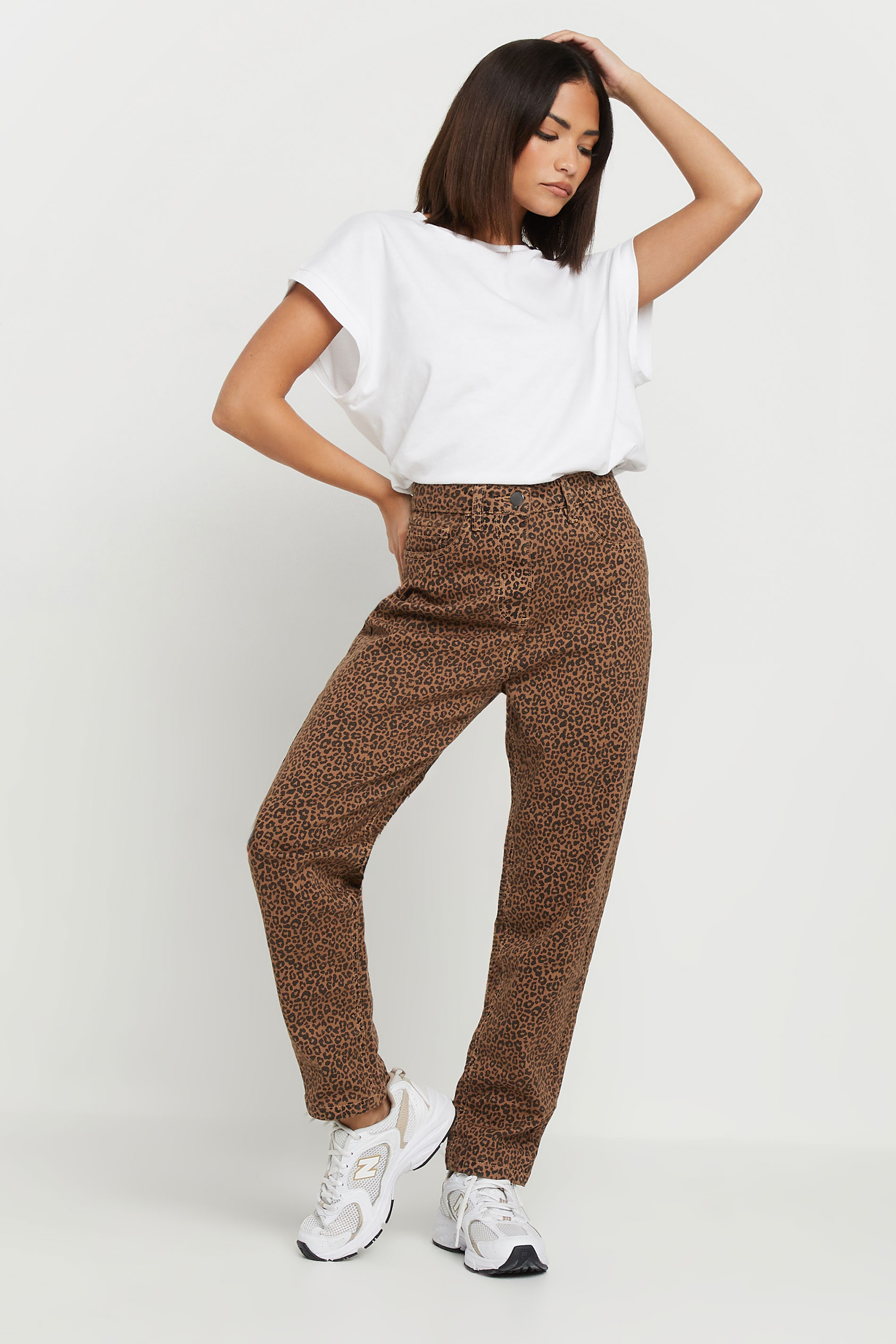 PixieGirl Petite Women's Brown Leopard Print Mom Jeans | PixieGirl 1
