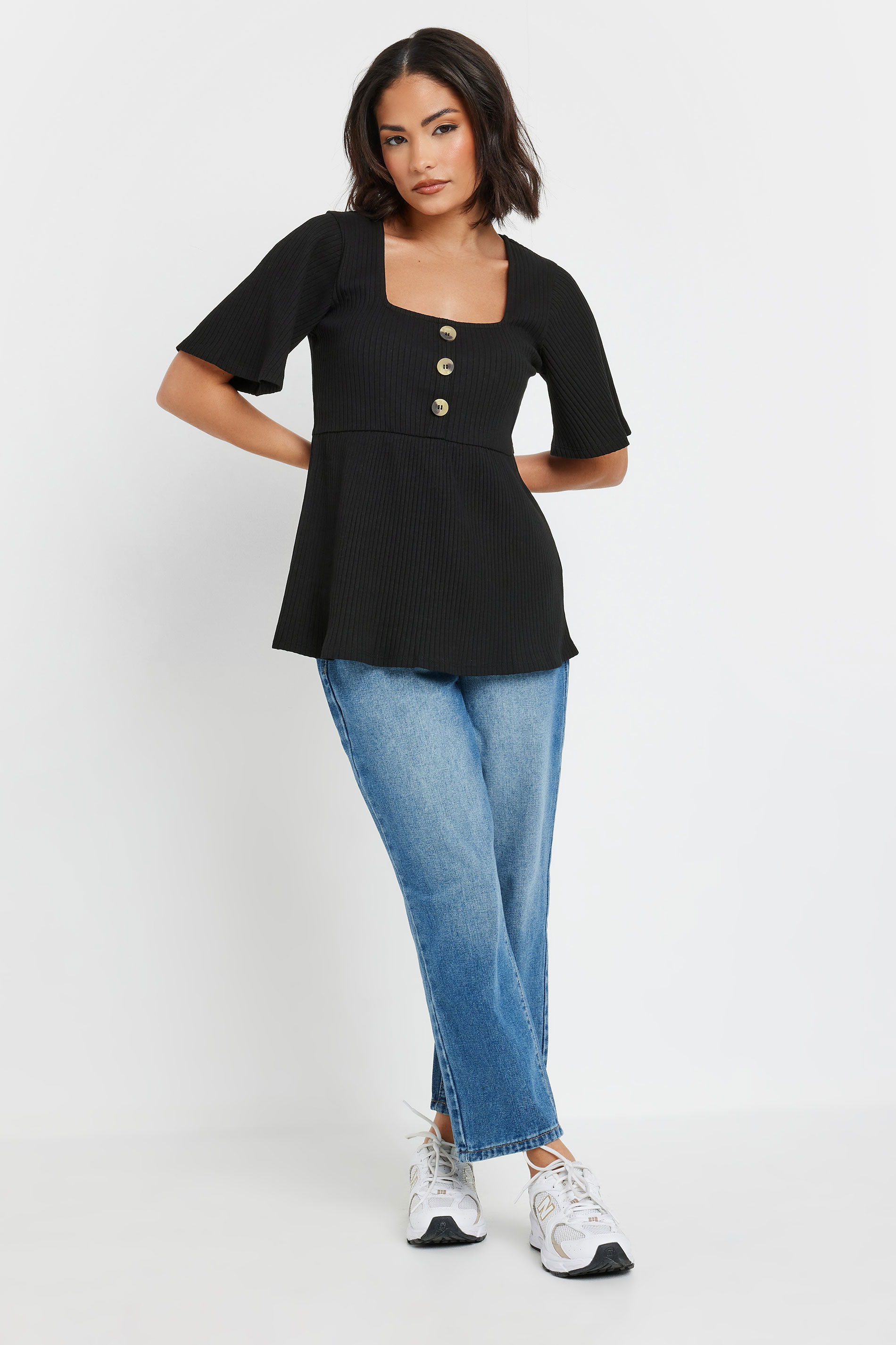 PixieGirl Petite Women's Black Ribbed Smock Top | PixieGirl 2
