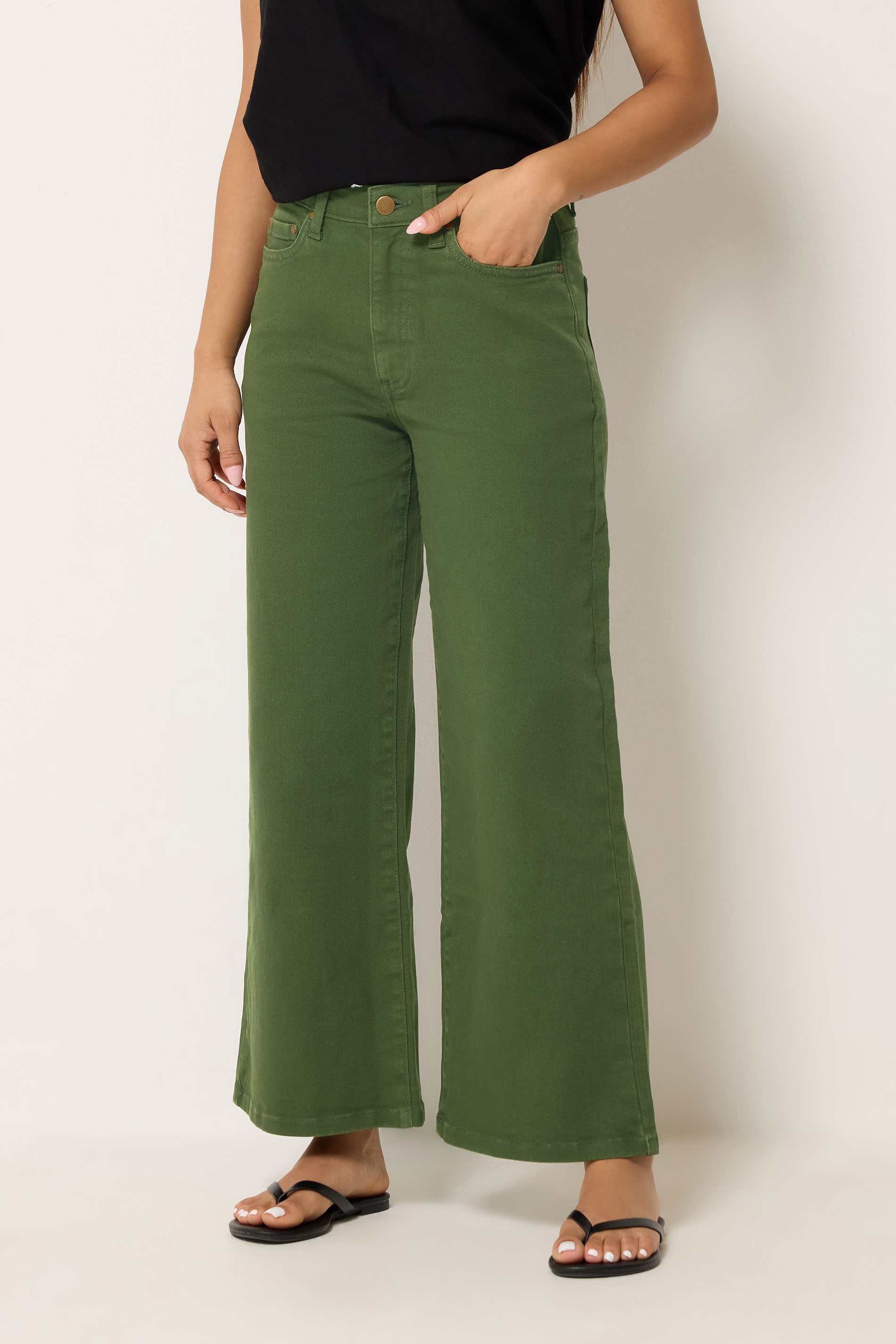 M&Co Petite Khaki Green Wide Leg Jeans | M&Co 1