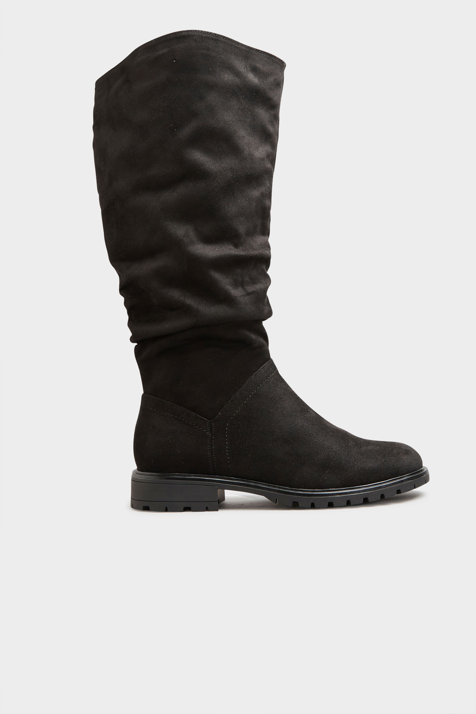 Black Ruched Cleated Boots In Wide E Fit & Extra Wide EEE Fit| Yours Clothing 3