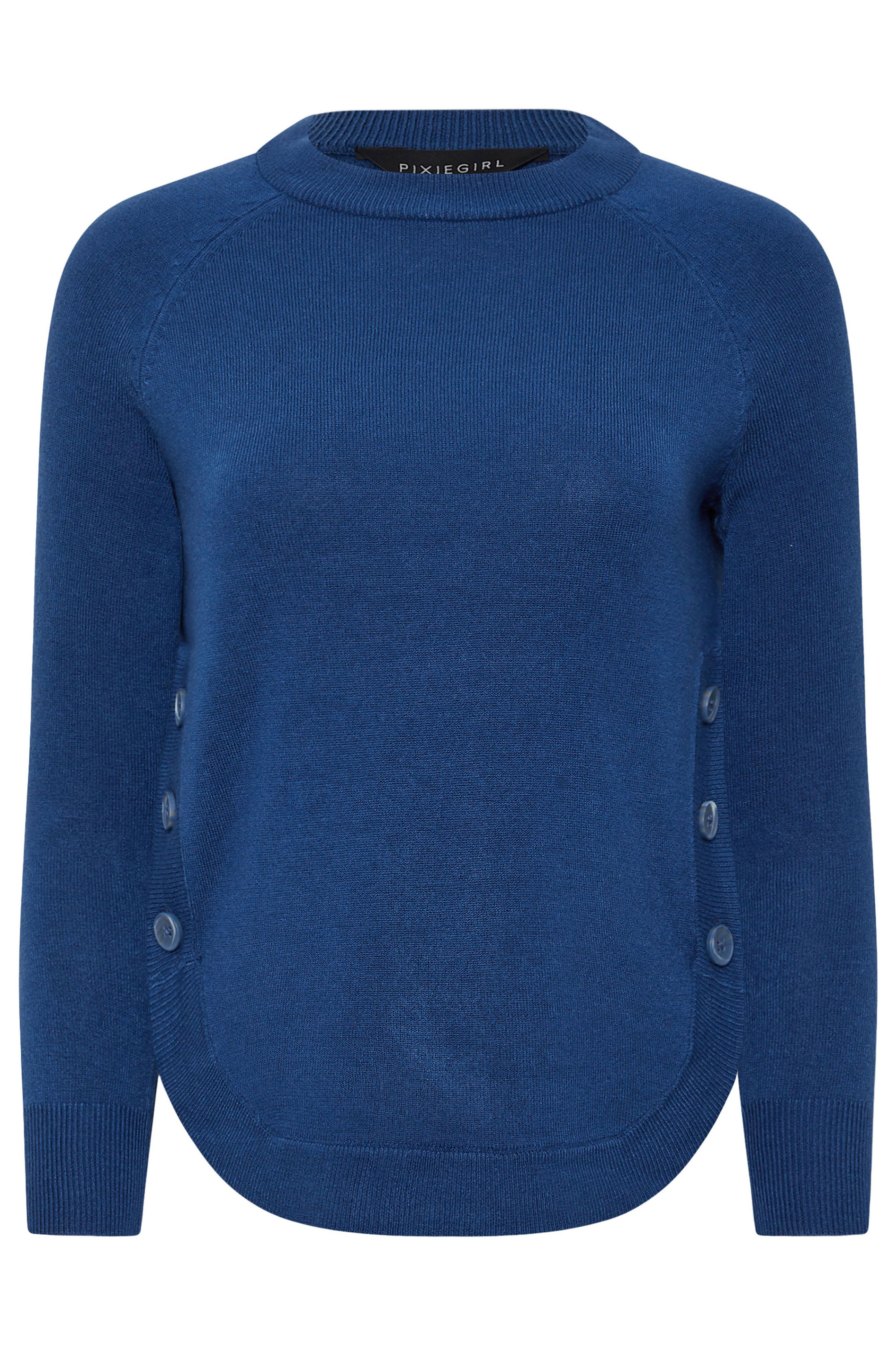 PixieGirl Petite Women's Blue Curved Hemline Button Jumper | PixieGirl 6