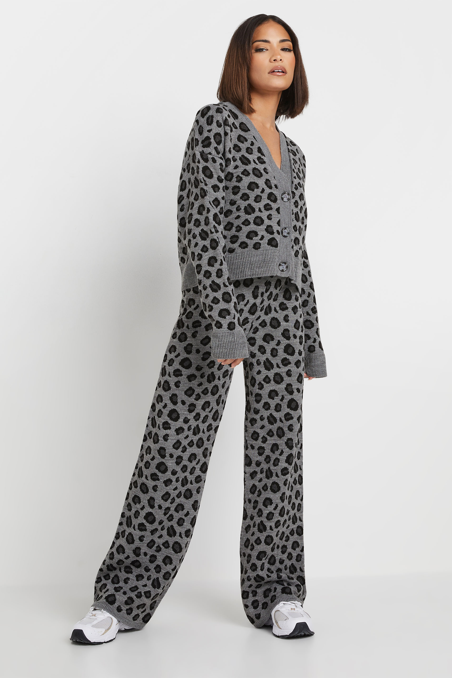PixieGirl Petite Women's Grey Leopard Print Cropped Cardigan | PixieGirl 3