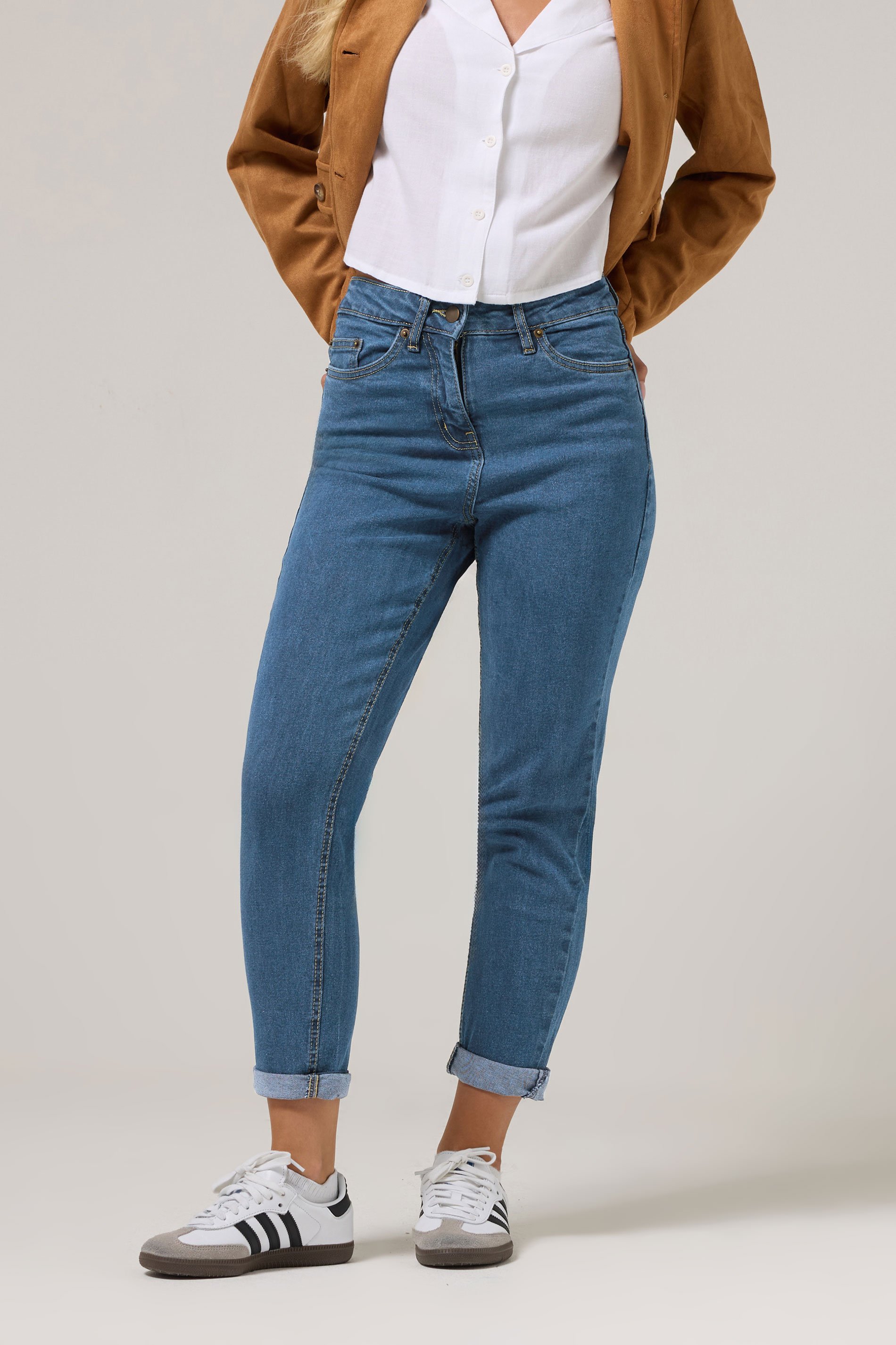 PixieGirl Petite Women's Mid Blue Stretch Mom Jeans | PixieGirl 3