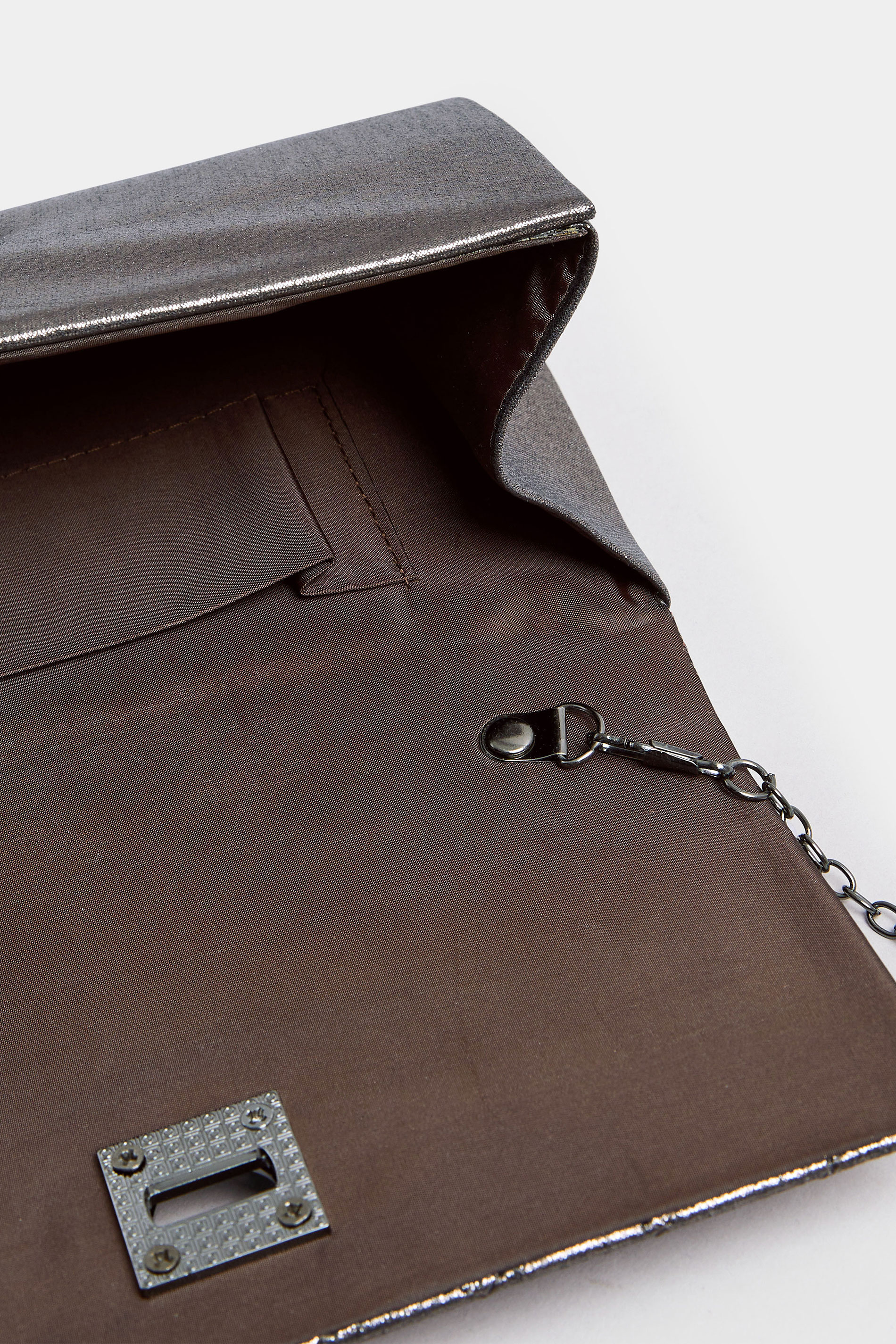 Silver Quilted Lock Detail Clutch Bag | Yours Clothing 5