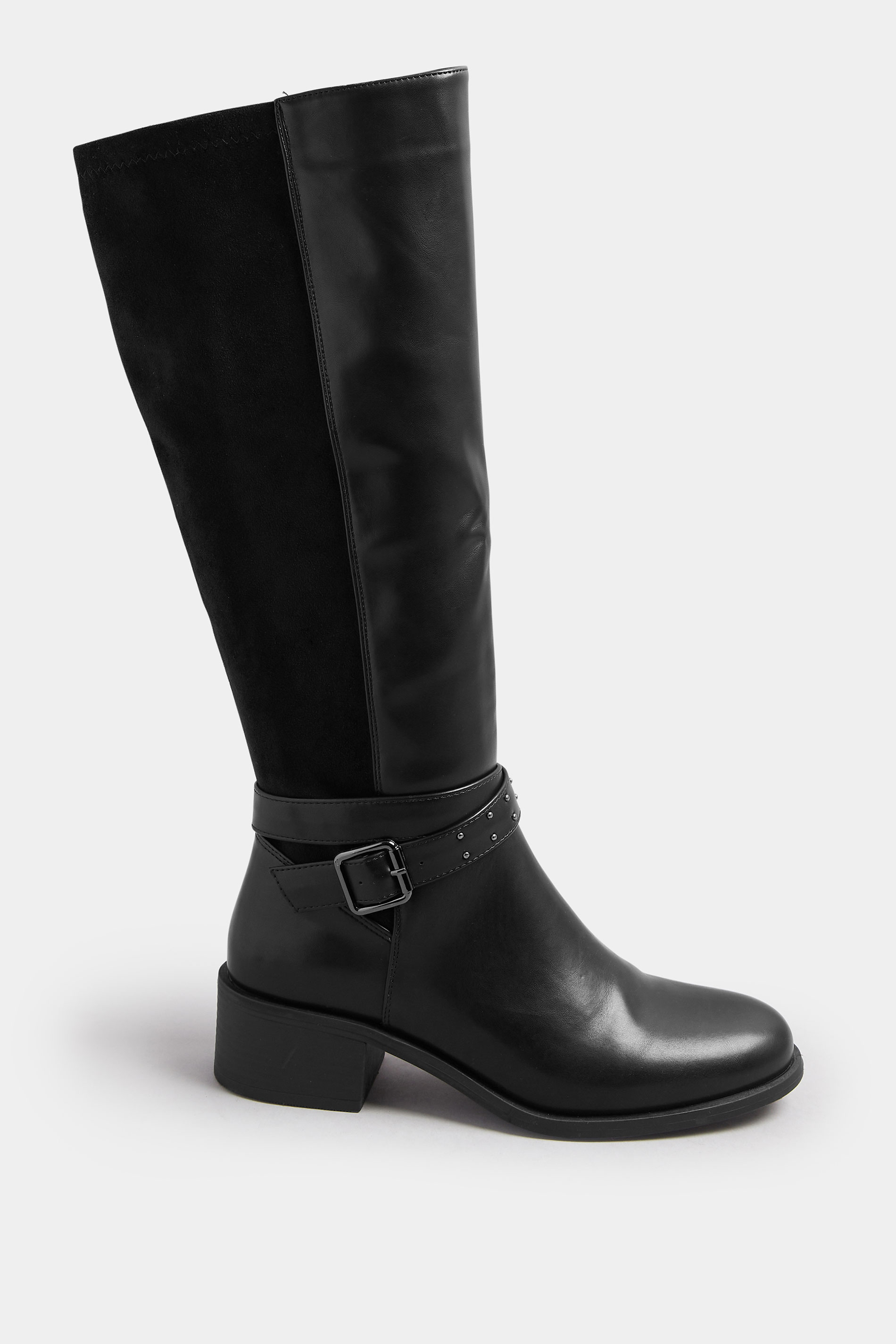 Black Metal Detail Knee High Boots In Wide E Fit | Yours Clothing 3