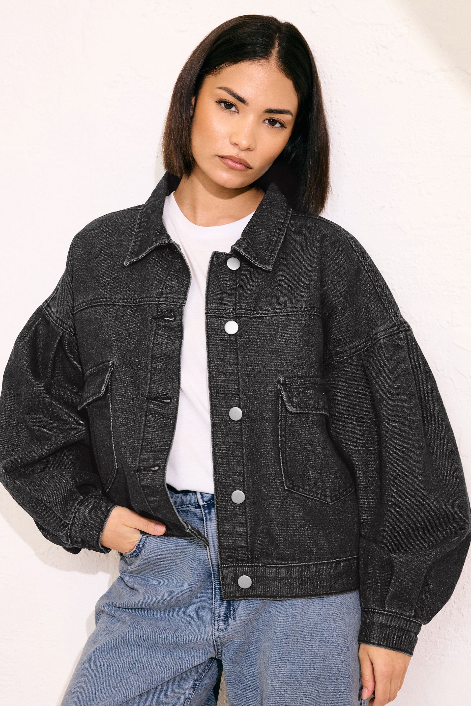 PixieGirl Petite Women's Black Denim Balloon Sleeve Jacket | PixieGirl 2