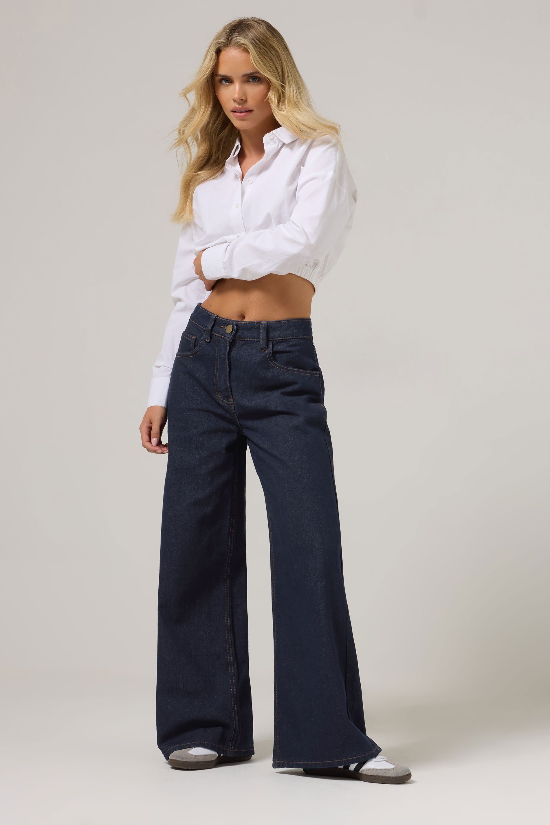 PixieGirl Petite Women's Indigo Blue Non-Stretch Wide Leg Jeans | PixieGirl 6