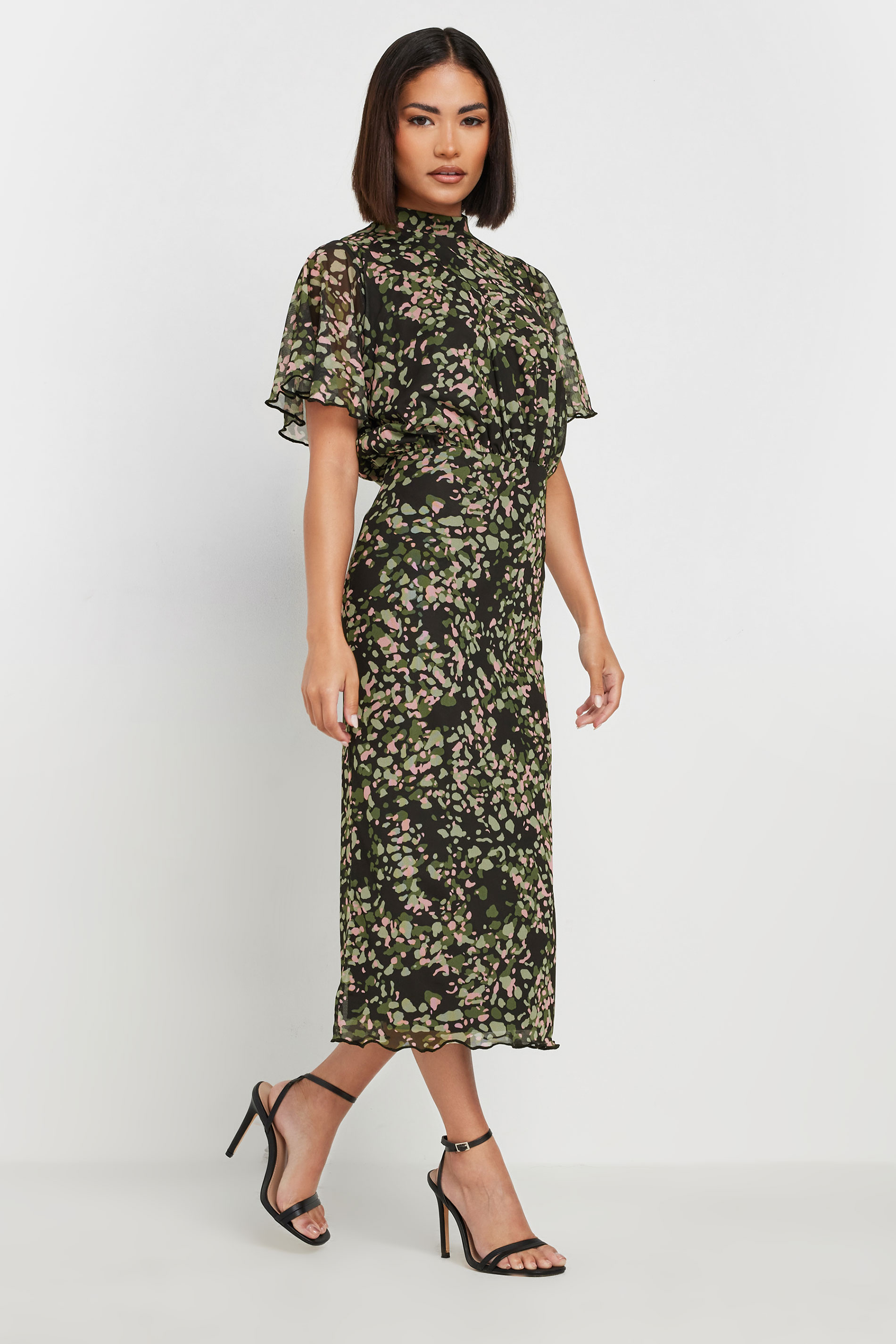 PixieGirl Petite Women's Black Abstract Animal Print Flutter Sleeve Dress | PixieGirl 2