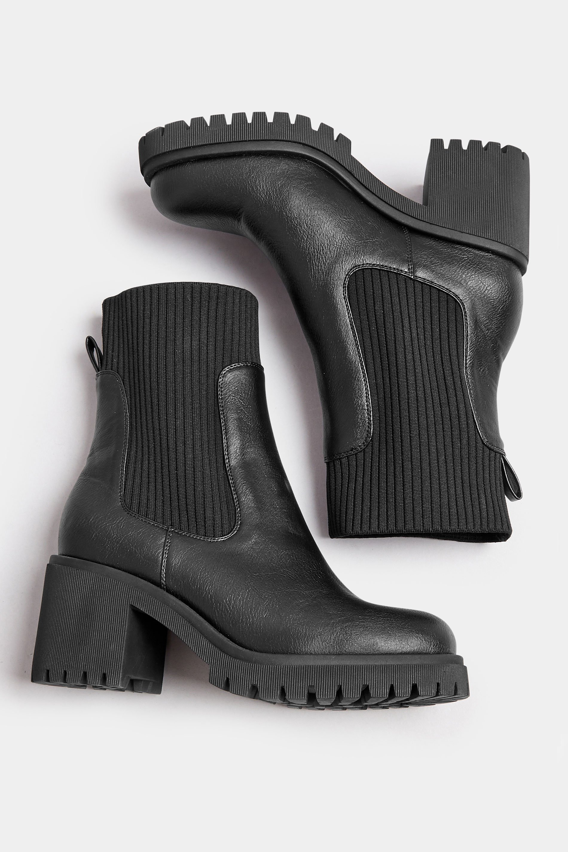 Black Faux Leather Sock Chelsea Boots In Extra Wide EEE Fit | Yours Clothing 5