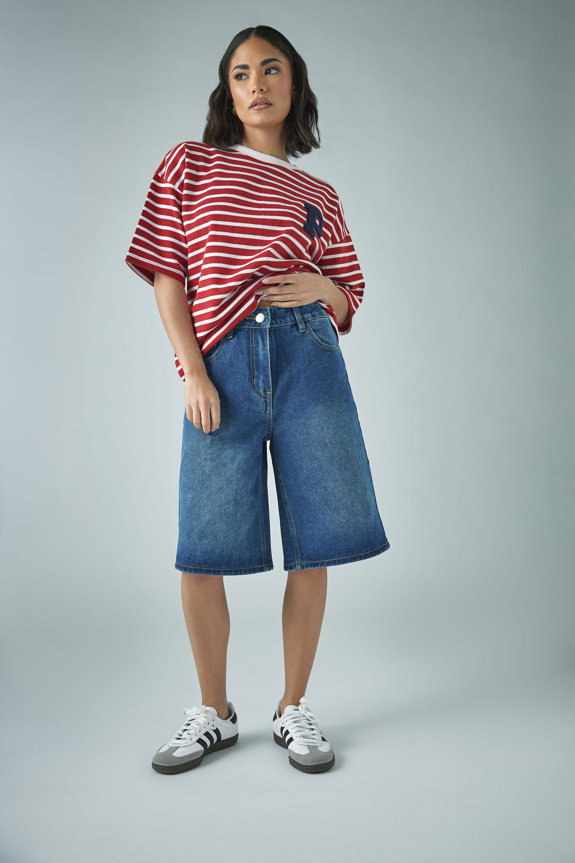 PixieGirl Petite Women's Mid Blue Denim Jorts | PixieGirl 6