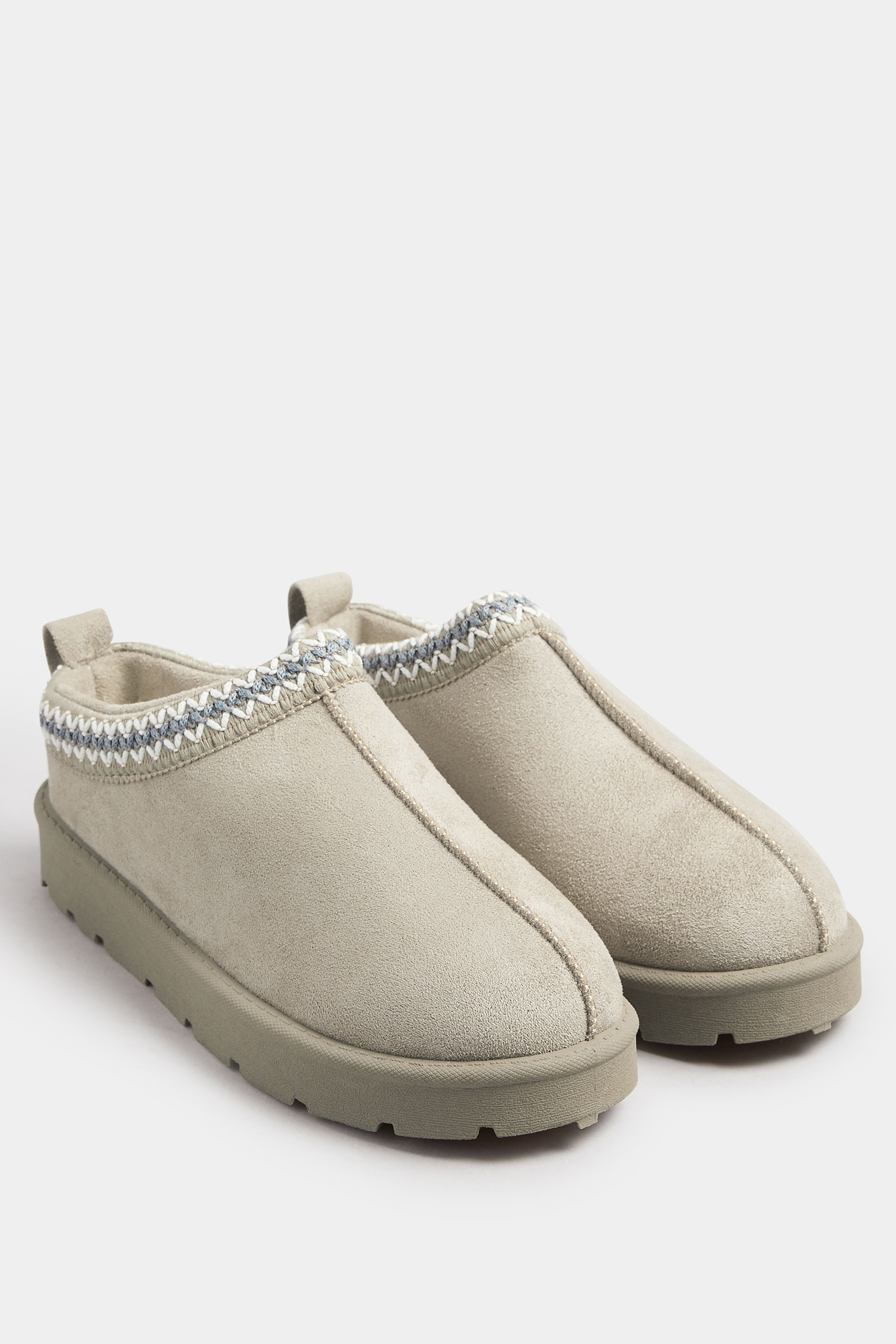 Grey Faux Suede Embroidered Mules In Standard Fit | Yours Clothing 2