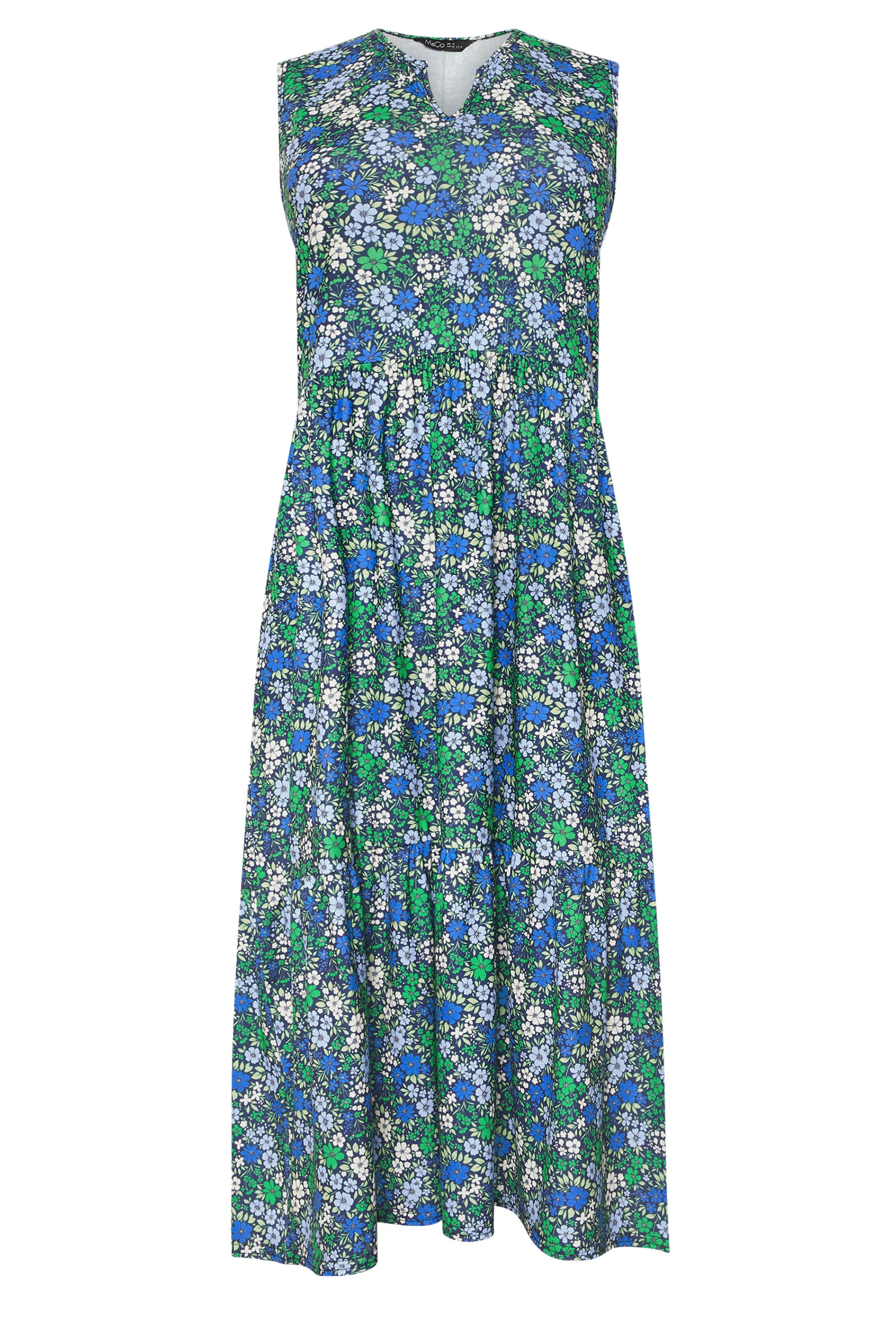 M&Co Petite Blue Floral Ditsy Print Sleeveless Dress | M&Co 5