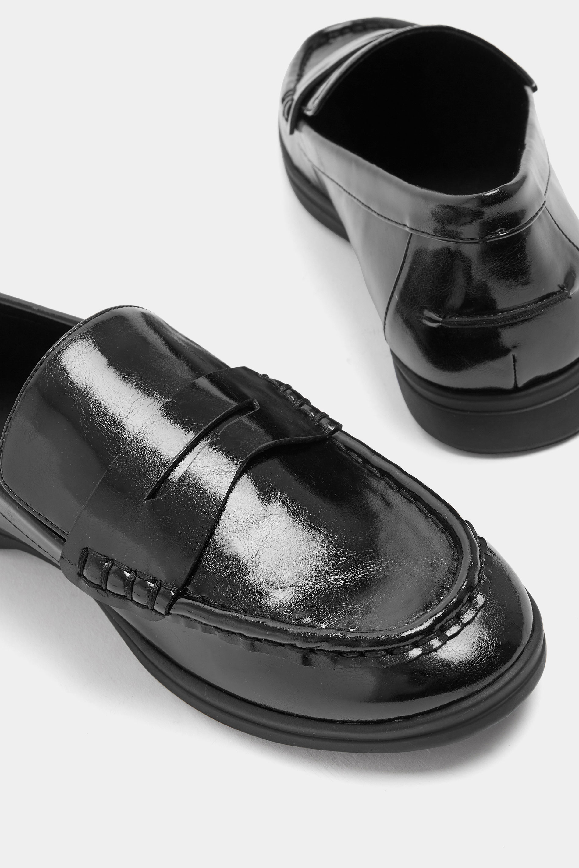 Black Faux Leather Flatform Loafers In Wide E Fit | Yours Clothing 4