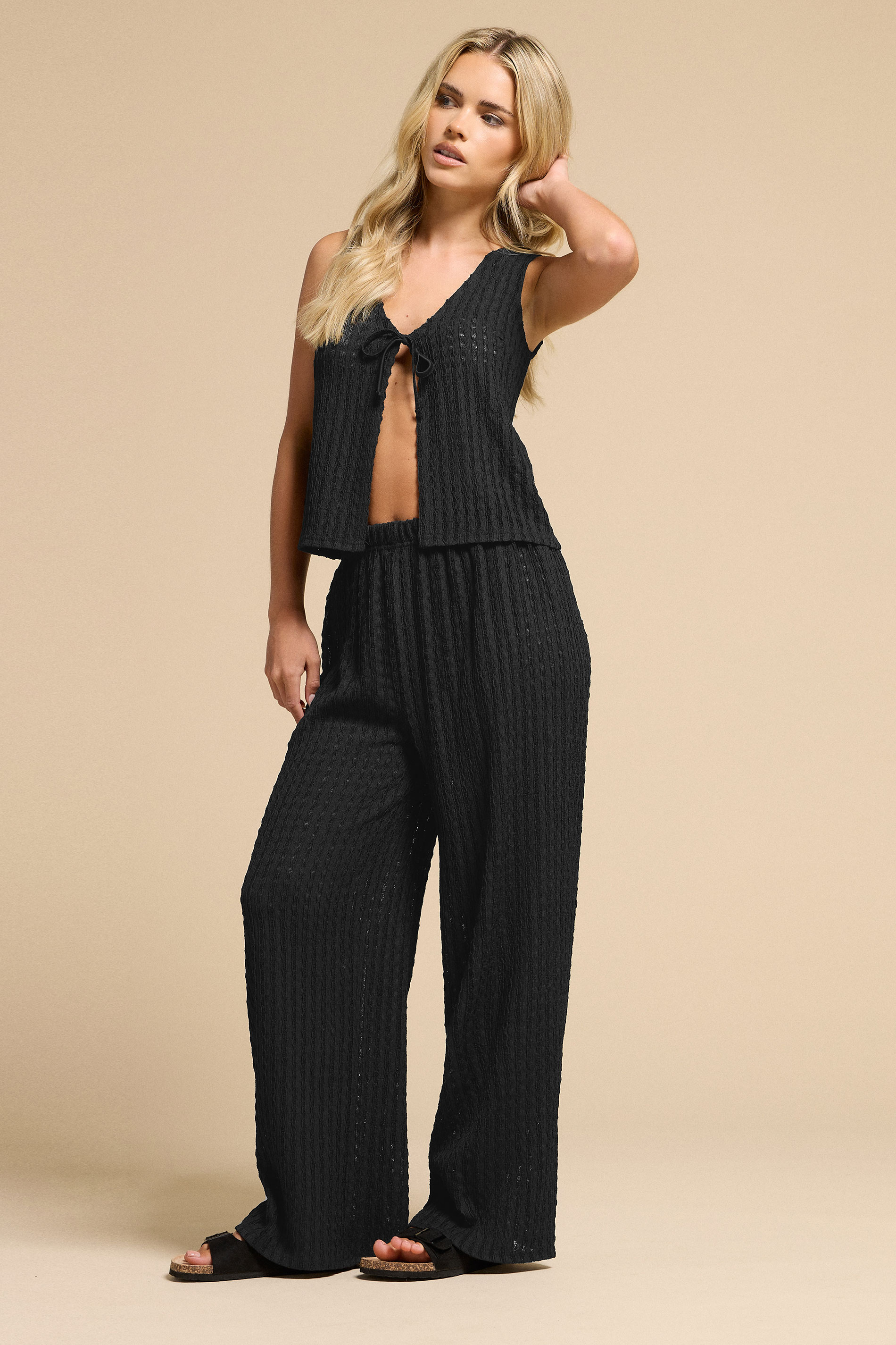 PixieGirl Petite Women's Black Tie Front Crochet Top | PixieGirl 2