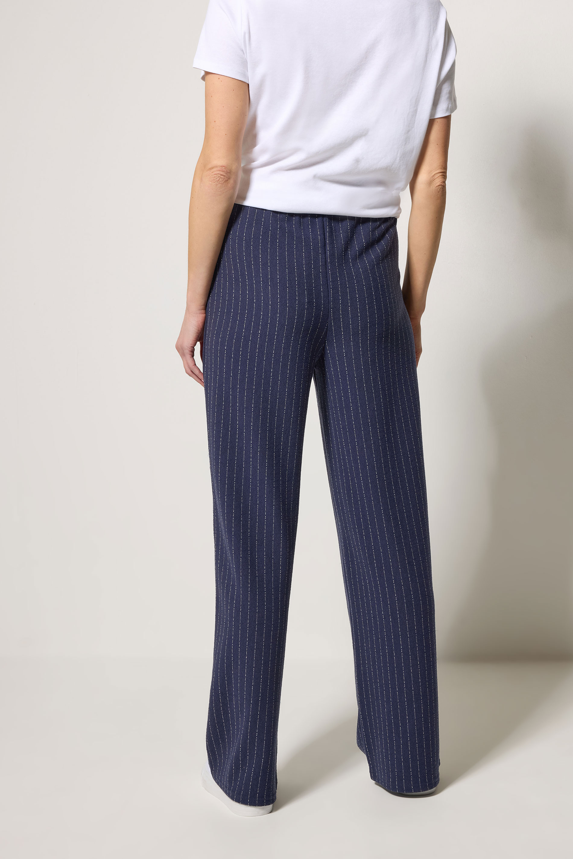 M&Co Navy Blue Pinstripe Wide Leg Trousers | M&Co 2