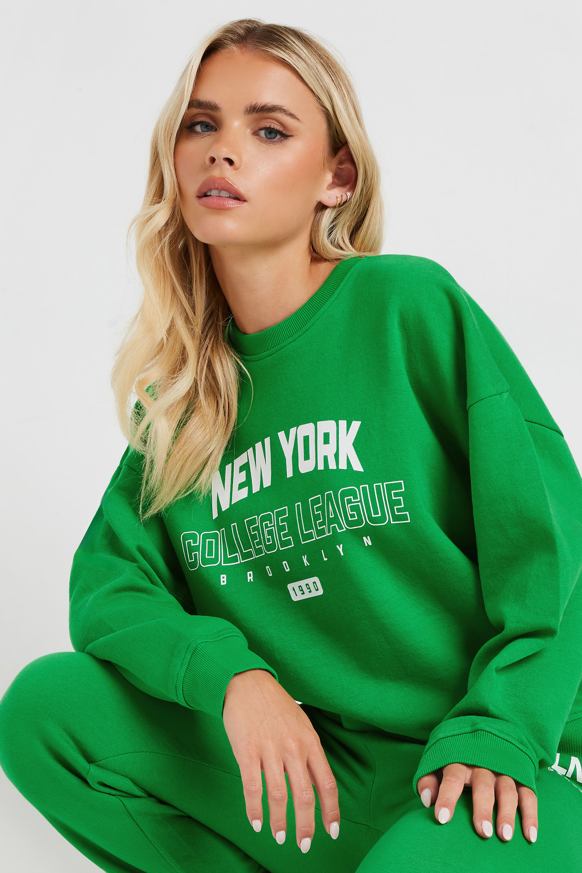 PixieGirl Petite Women's Green New York Slogan Sweatshirt | PixieGirl 4