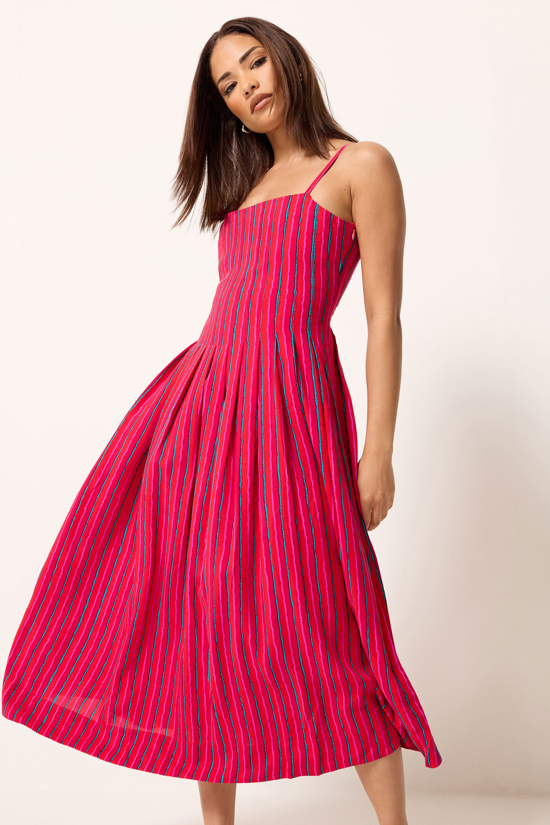 PixieGirl Petite Pink Stripe Midi Dress | PixieGirl 3