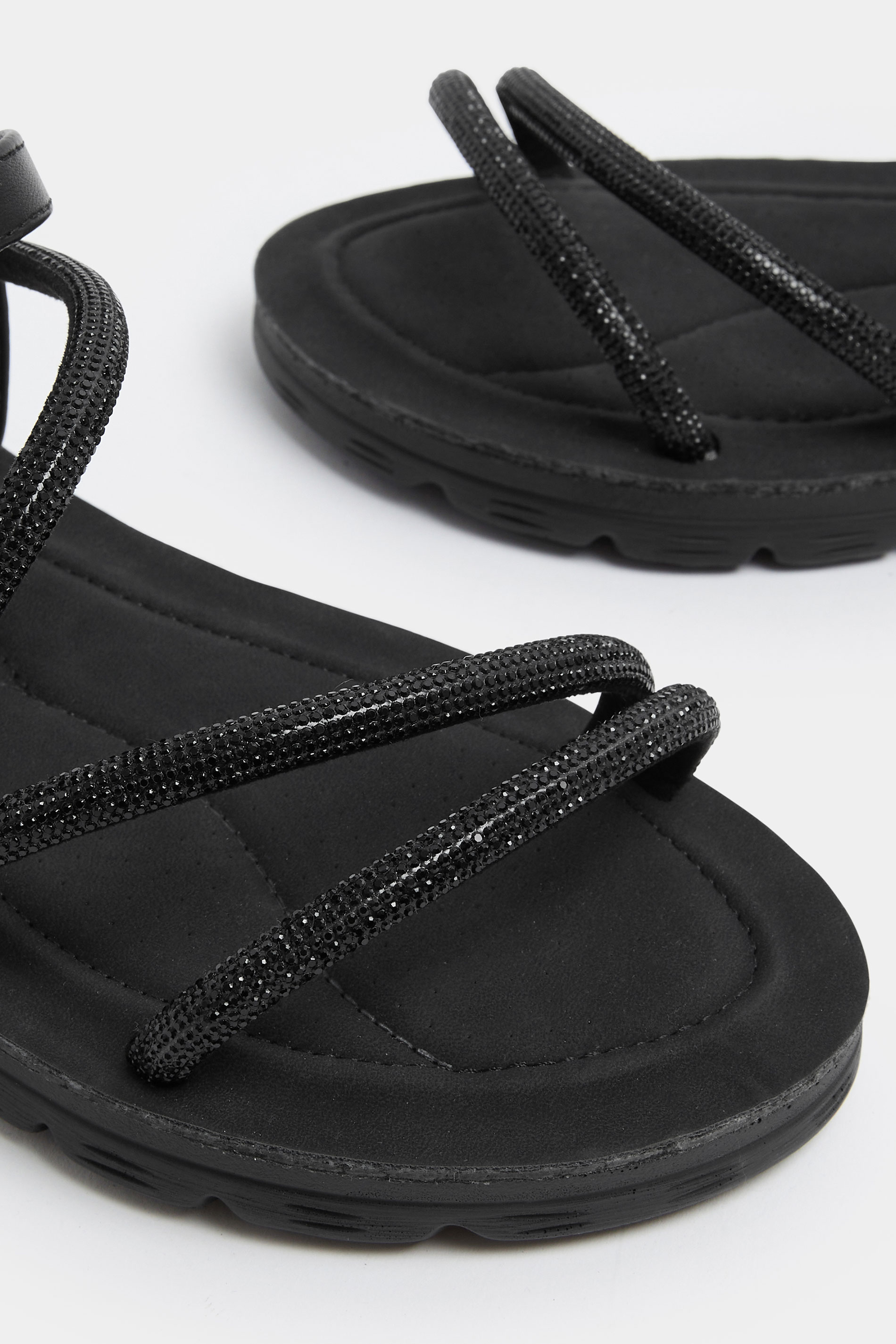 Black Glitter Comfort Sandals In Extra Wide EEE Fit | Yours Clothing 5
