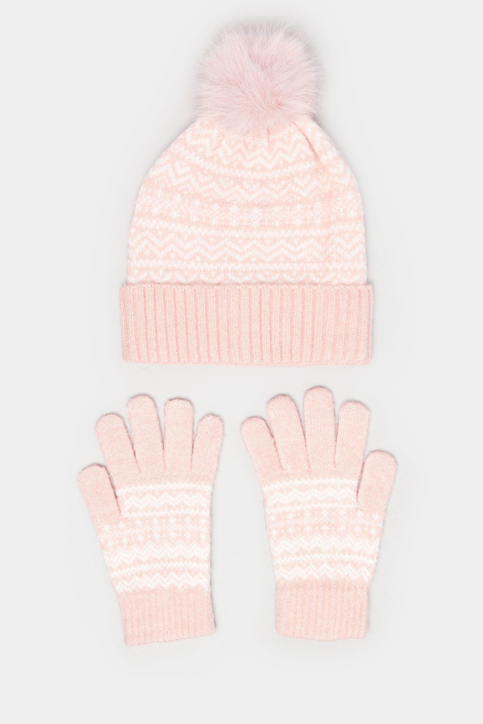 Pink Fairisle Bobble Hat & Glove Set | Yours Clothing  4