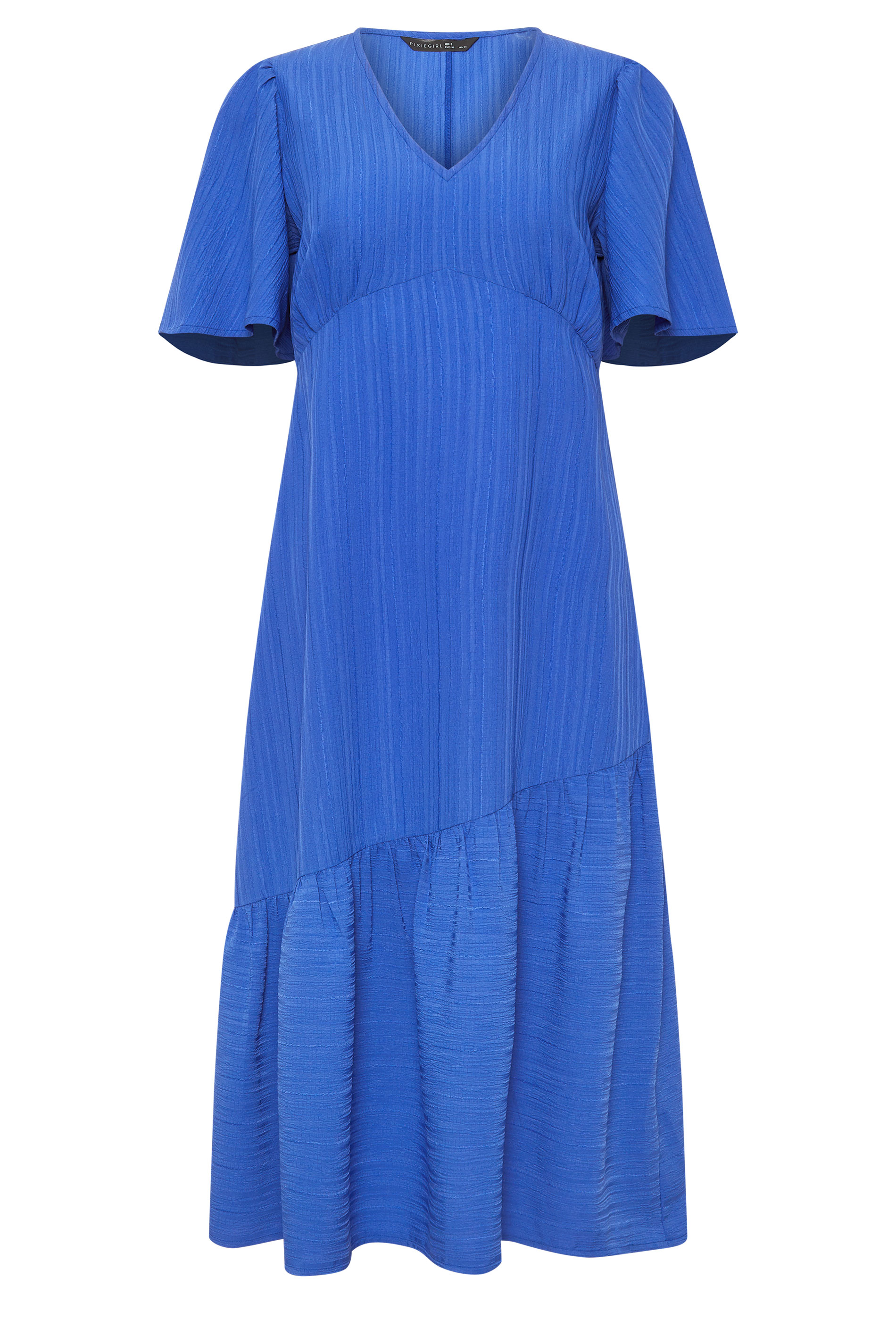 PixieGirl Petite Blue Asymmetric Tiered Midi Dress | PixieGirl 5