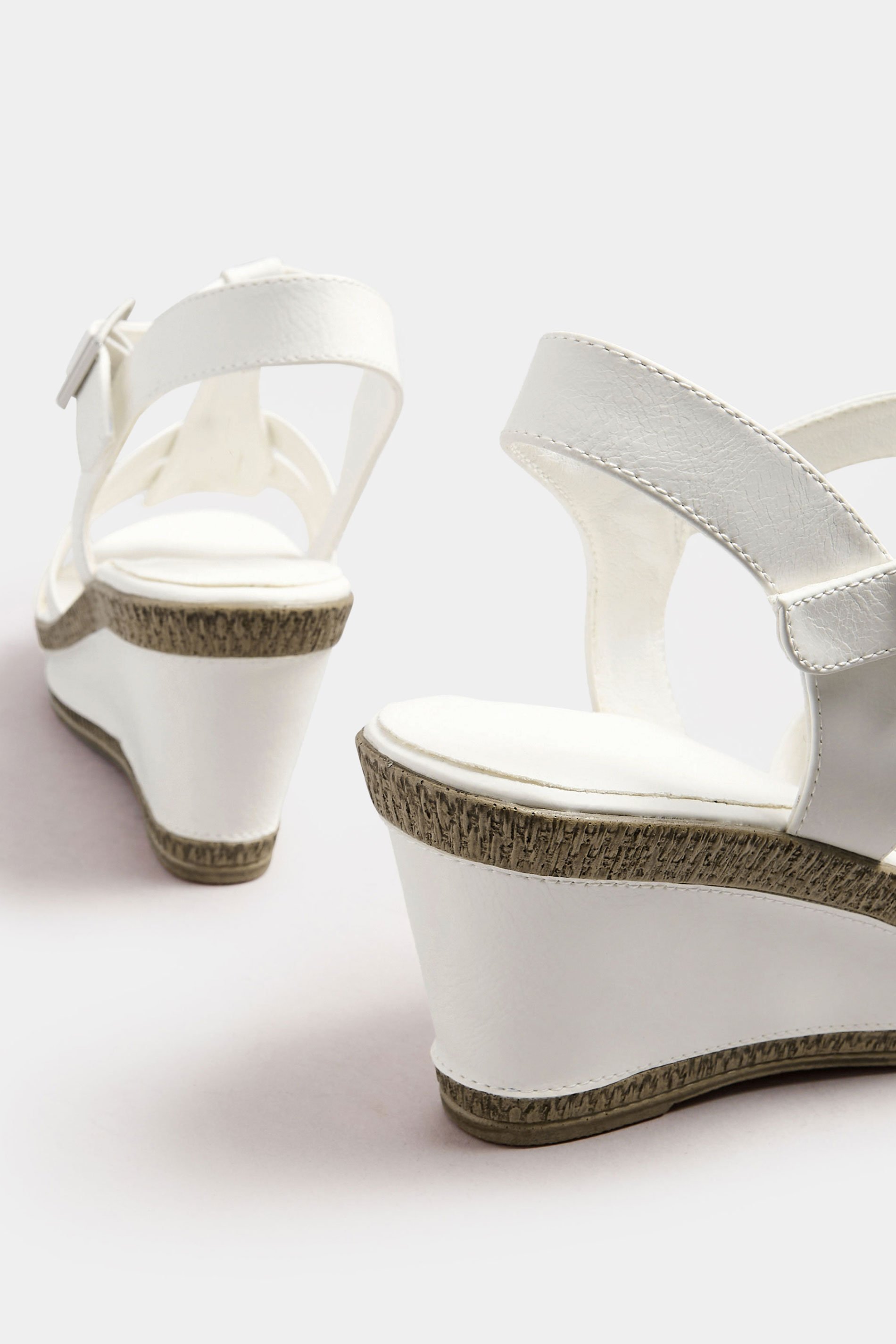 White Faux Leather T-Bar Wedge Sandals In Wide E Fit & Extra Wide EEE Fit | Yours Clothing 5
