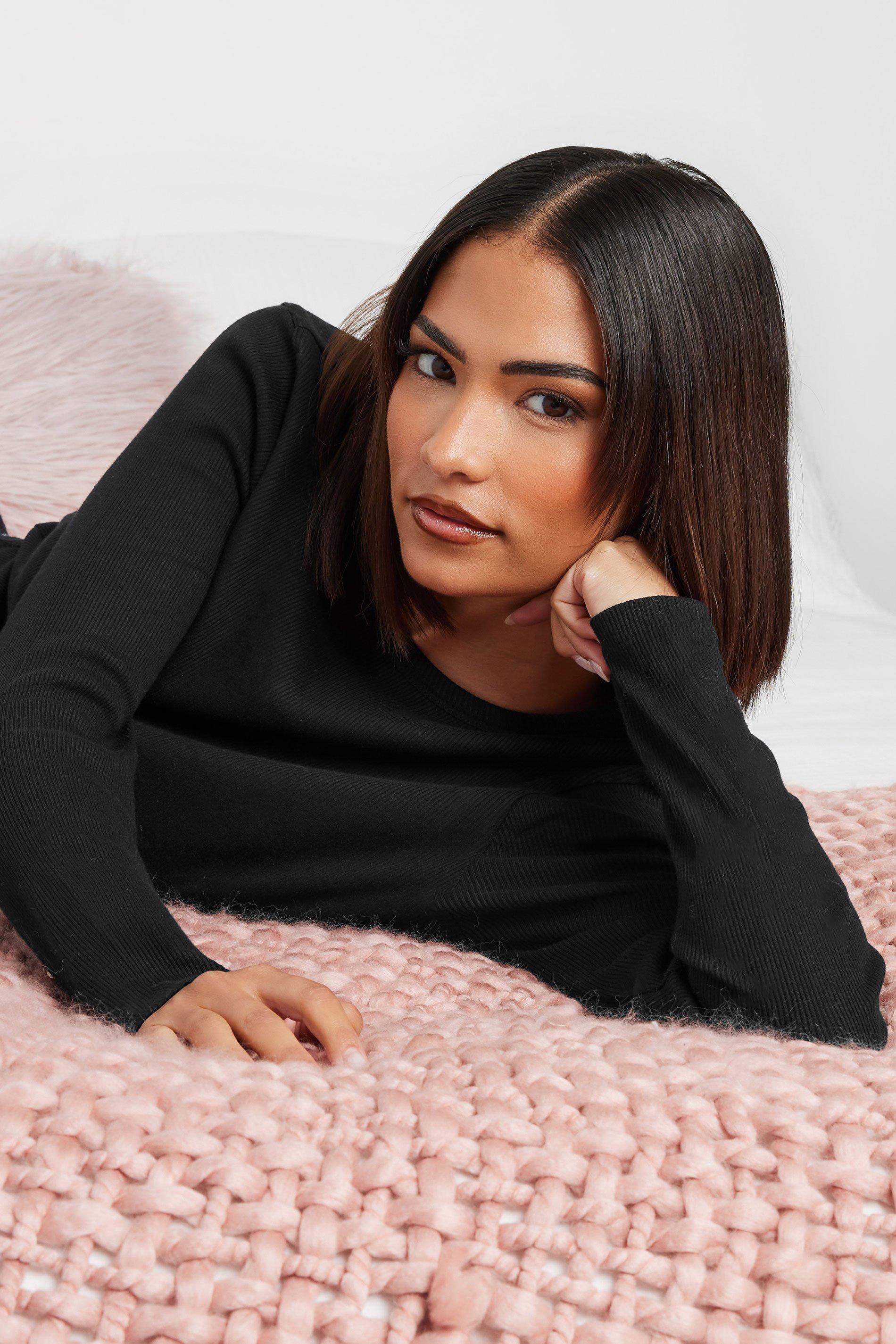 PixieGirl Petite Women's Black Ribbed Pyjama Top | PixieGirl 4
