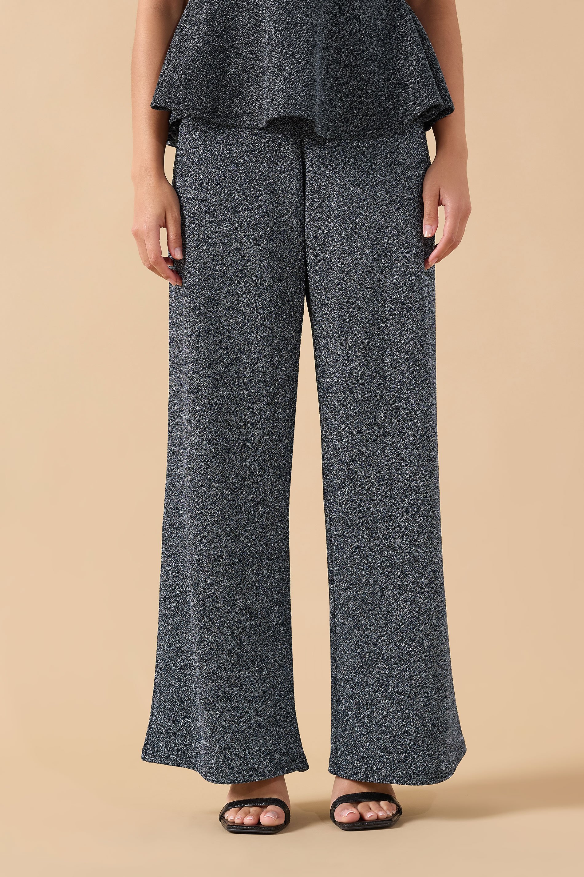 PixieGirl Petite Women's Black Sparkle Wide Leg Trouser | PixieGirl 2