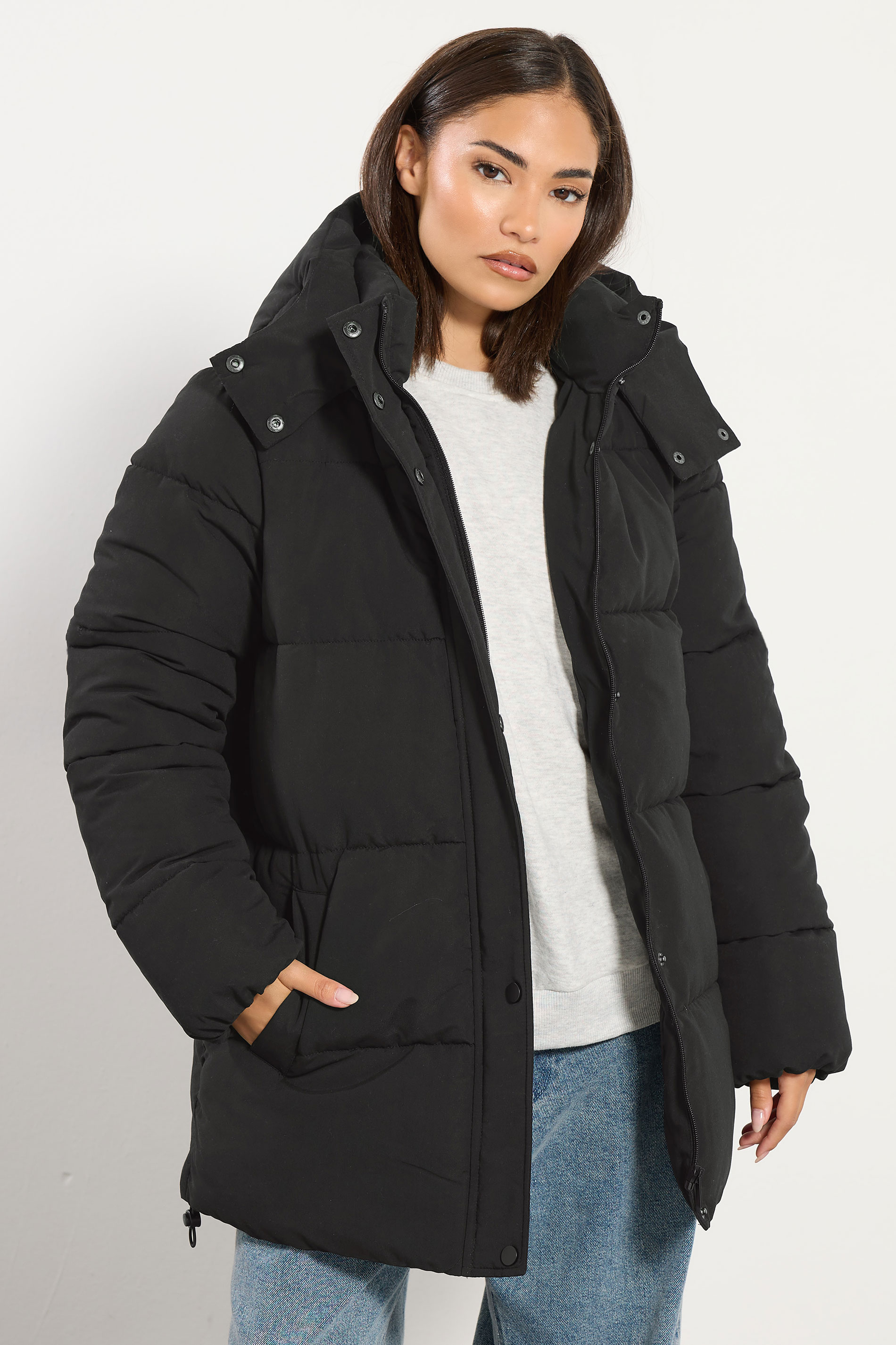 PixieGirl Petite Women's Black Padded Midi Coat | PixieGirl 2