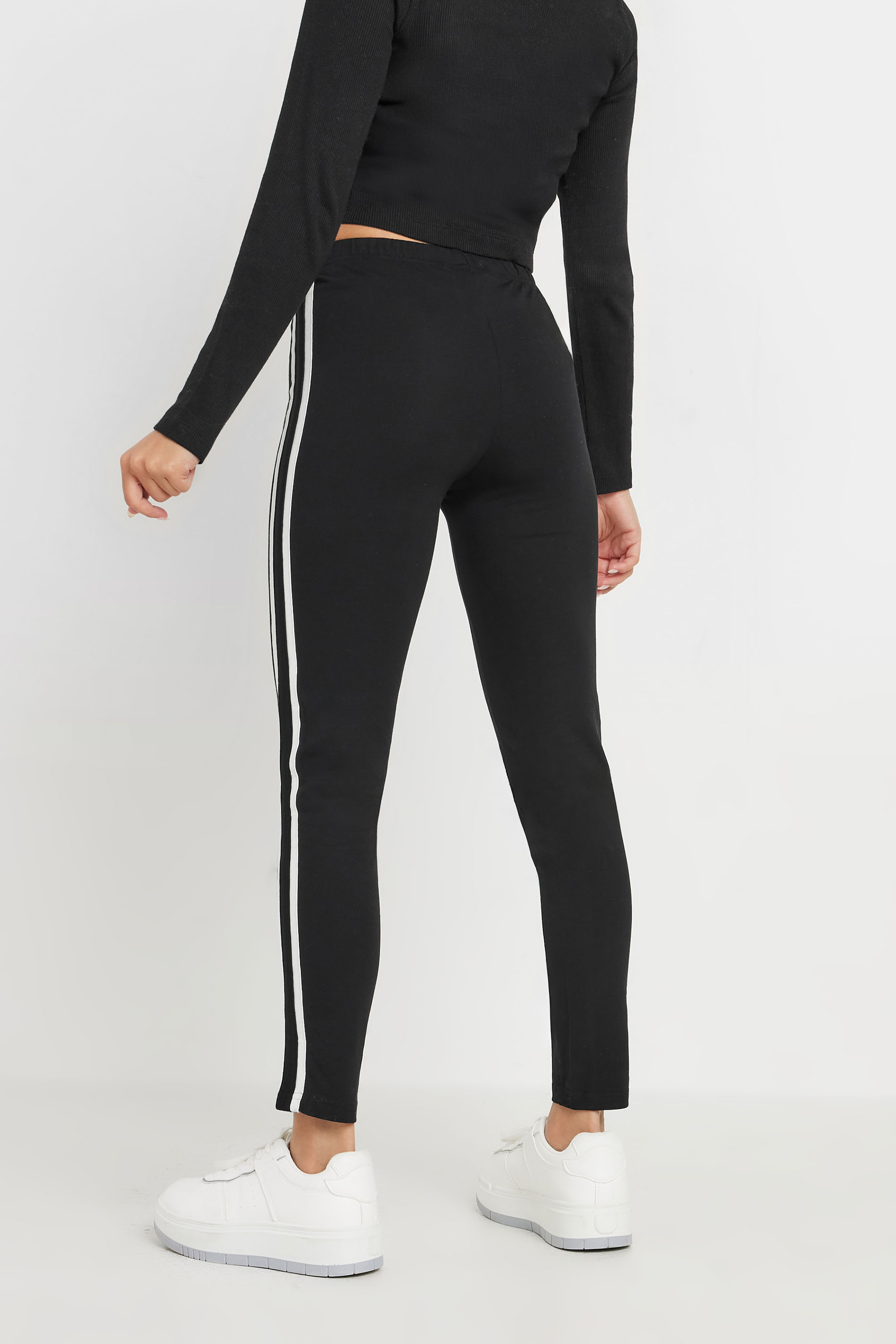 PixieGirl Petite Womens Black & White Side Stripe Leggings | PixieGirl 3